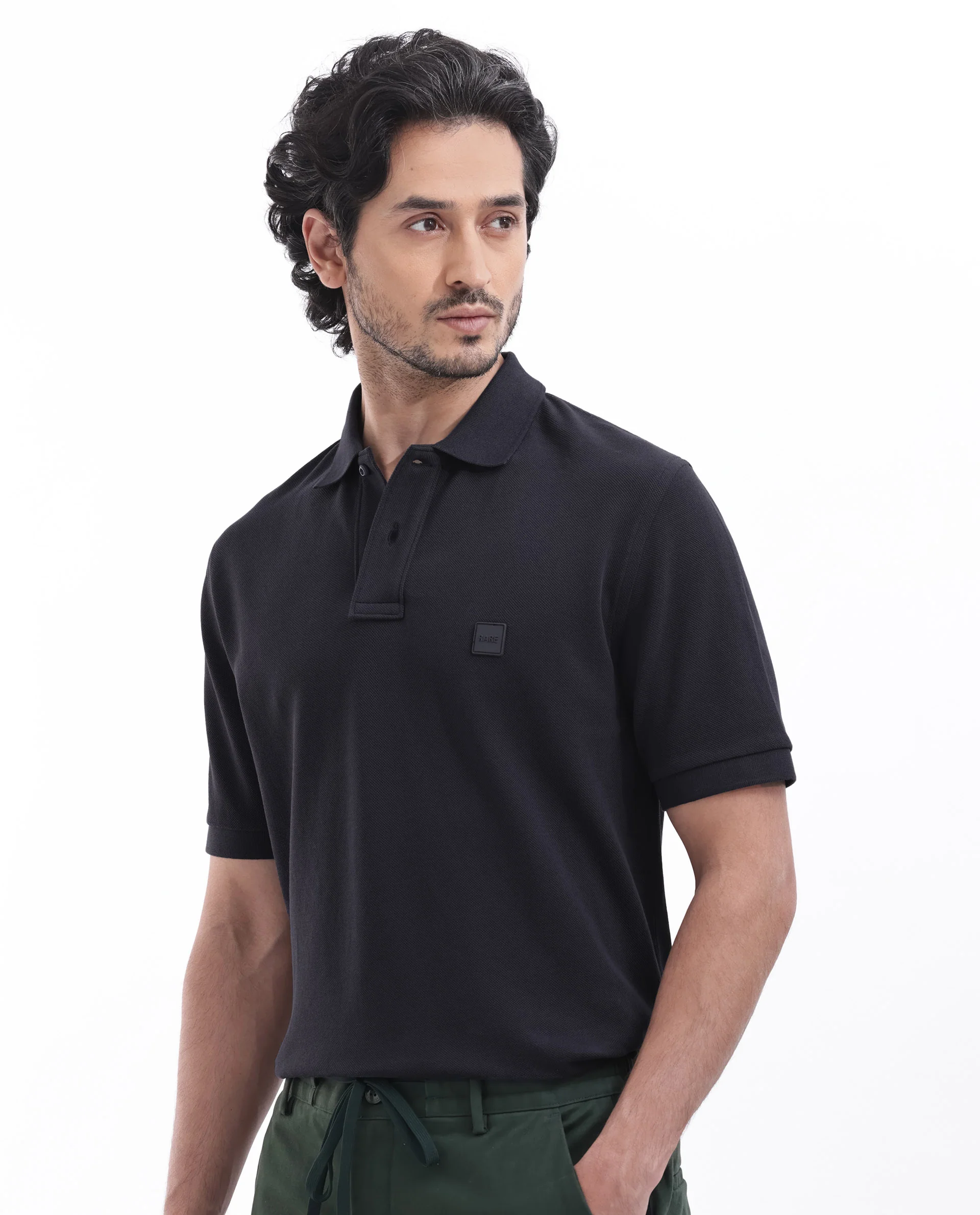 Rare Rabbit Men's Pare Dark Navy Cotton Plain Regular Fit Half Sleeve Polo - Image 2