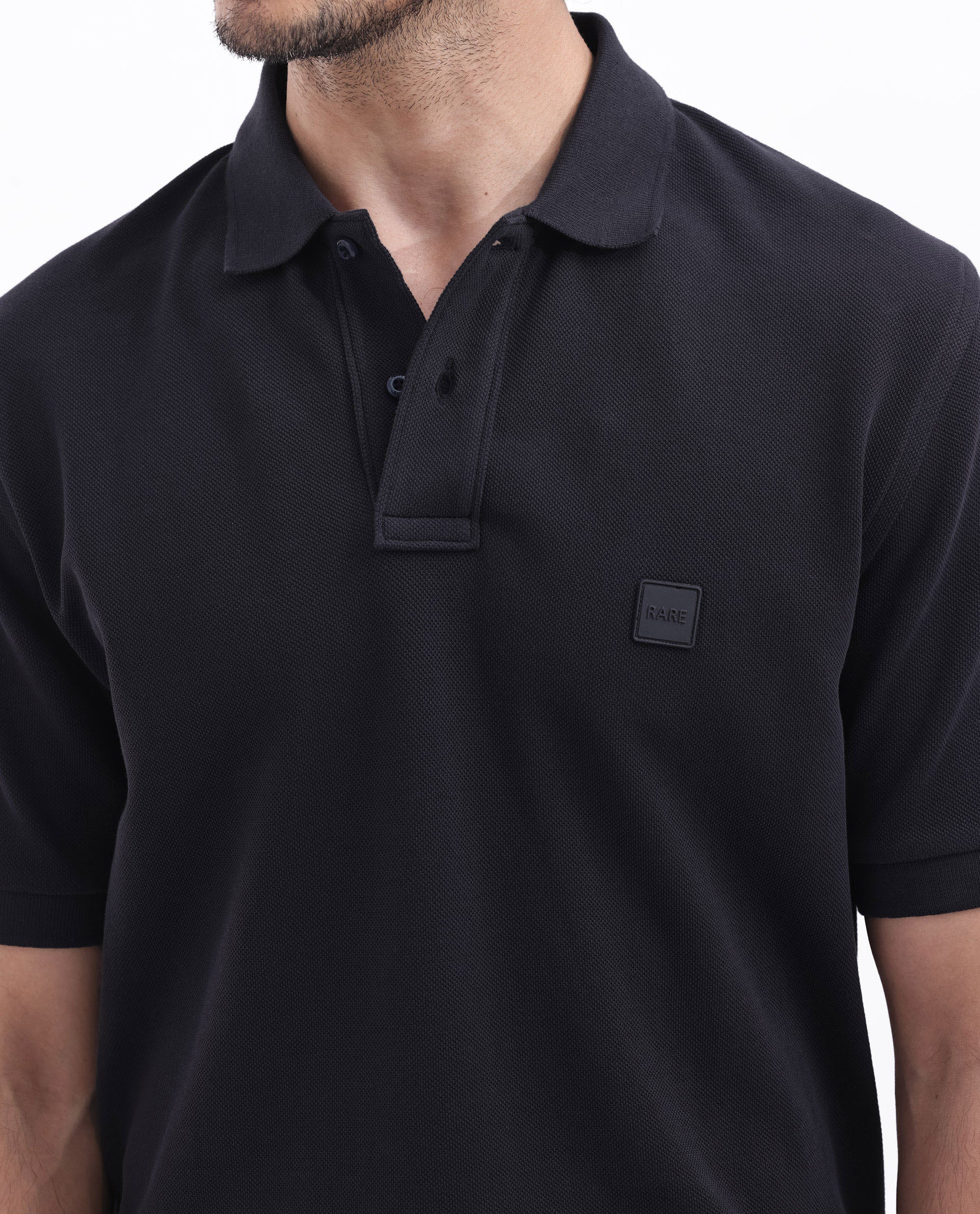 Rare Rabbit Men's Pare Dark Navy Cotton Plain Regular Fit Half Sleeve Polo - Image 4