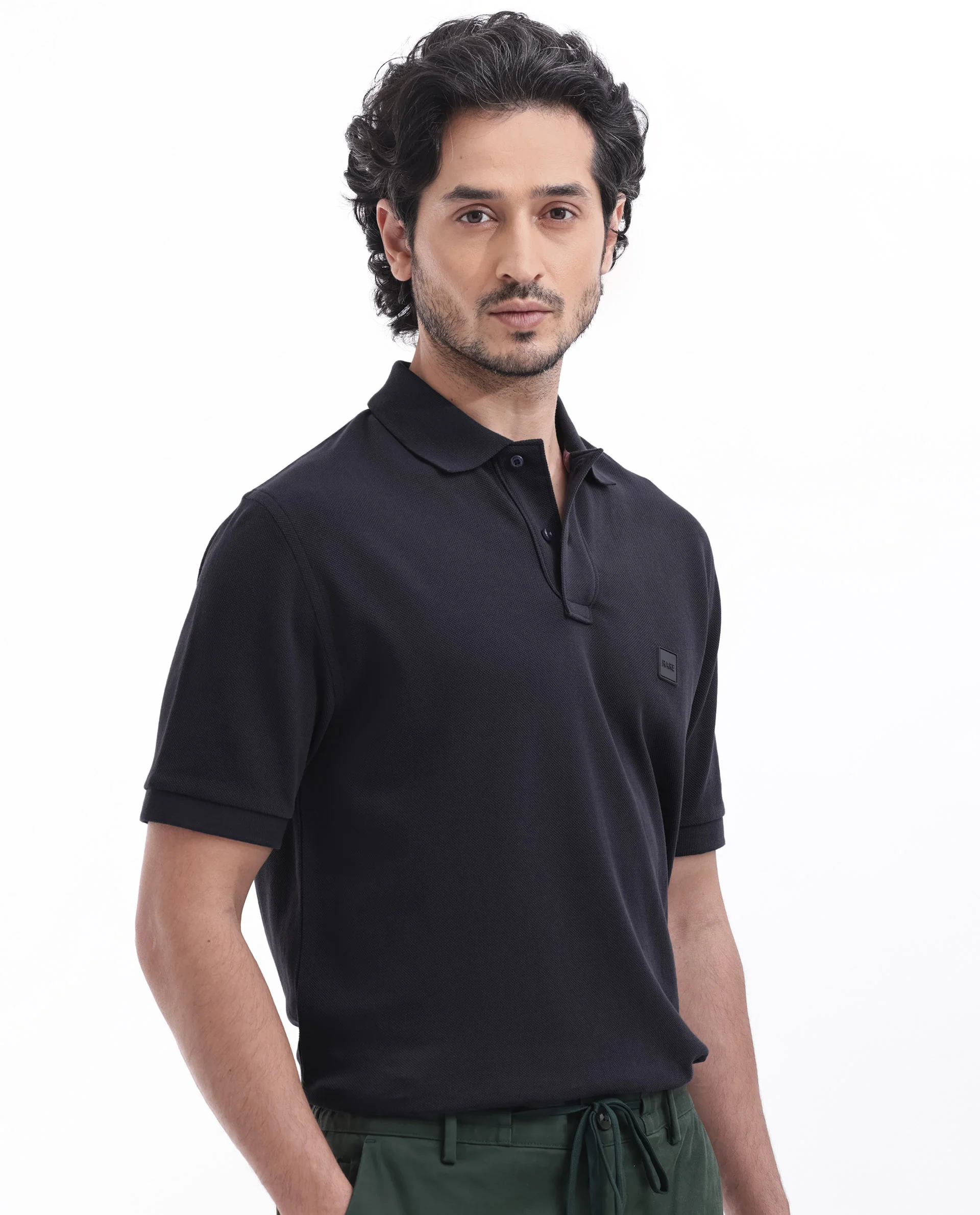 Rare Rabbit Men's Pare Dark Navy Cotton Plain Regular Fit Half Sleeve Polo - Image 9