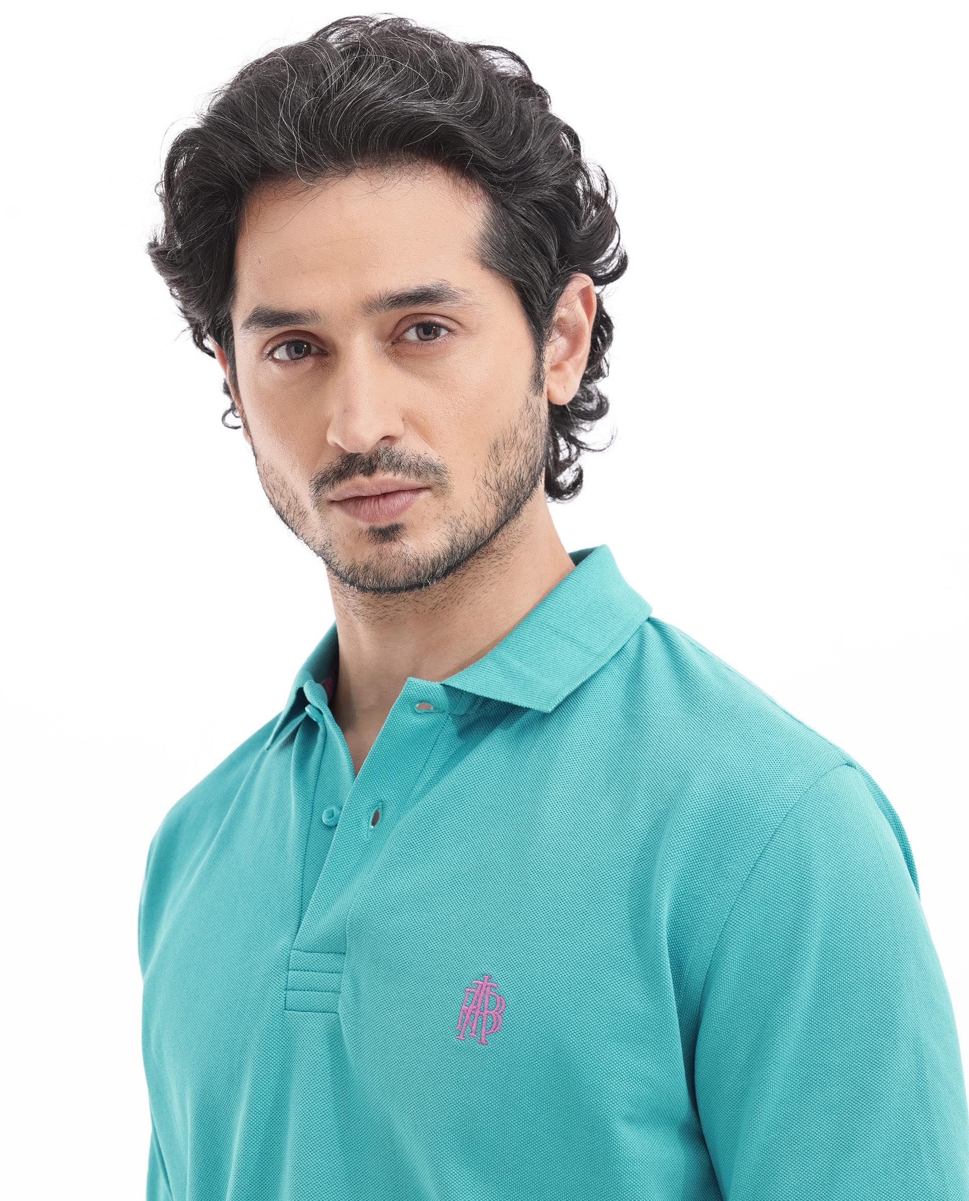 Rare Rabbit Men's Paret-Bright Aqua Cotton Embroidered Regular Fit Half Sleeve Polo - Image 7