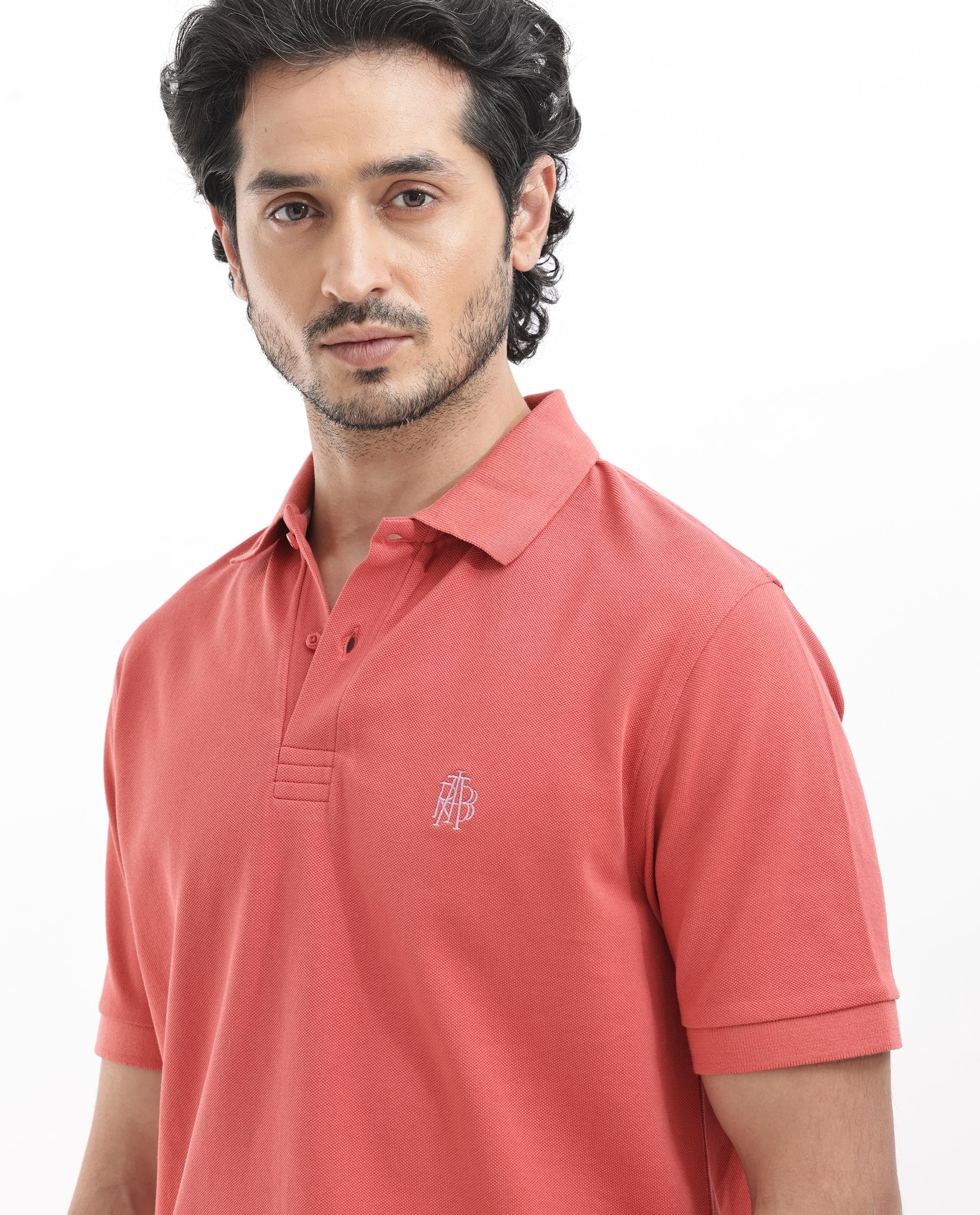 Rare Rabbit Men's Paret-Bright Orange Cotton Embroidered Regular Fit Half Sleeve Polo - Image 4