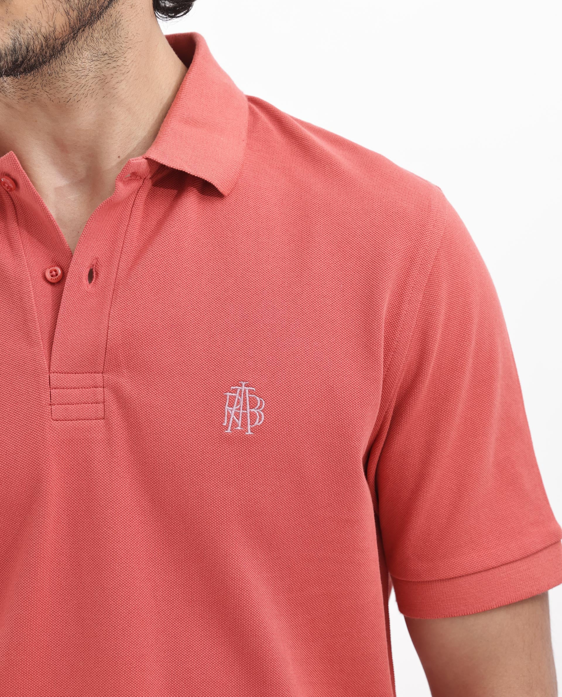 Rare Rabbit Men's Paret-Bright Orange Cotton Embroidered Regular Fit Half Sleeve Polo - Image 5