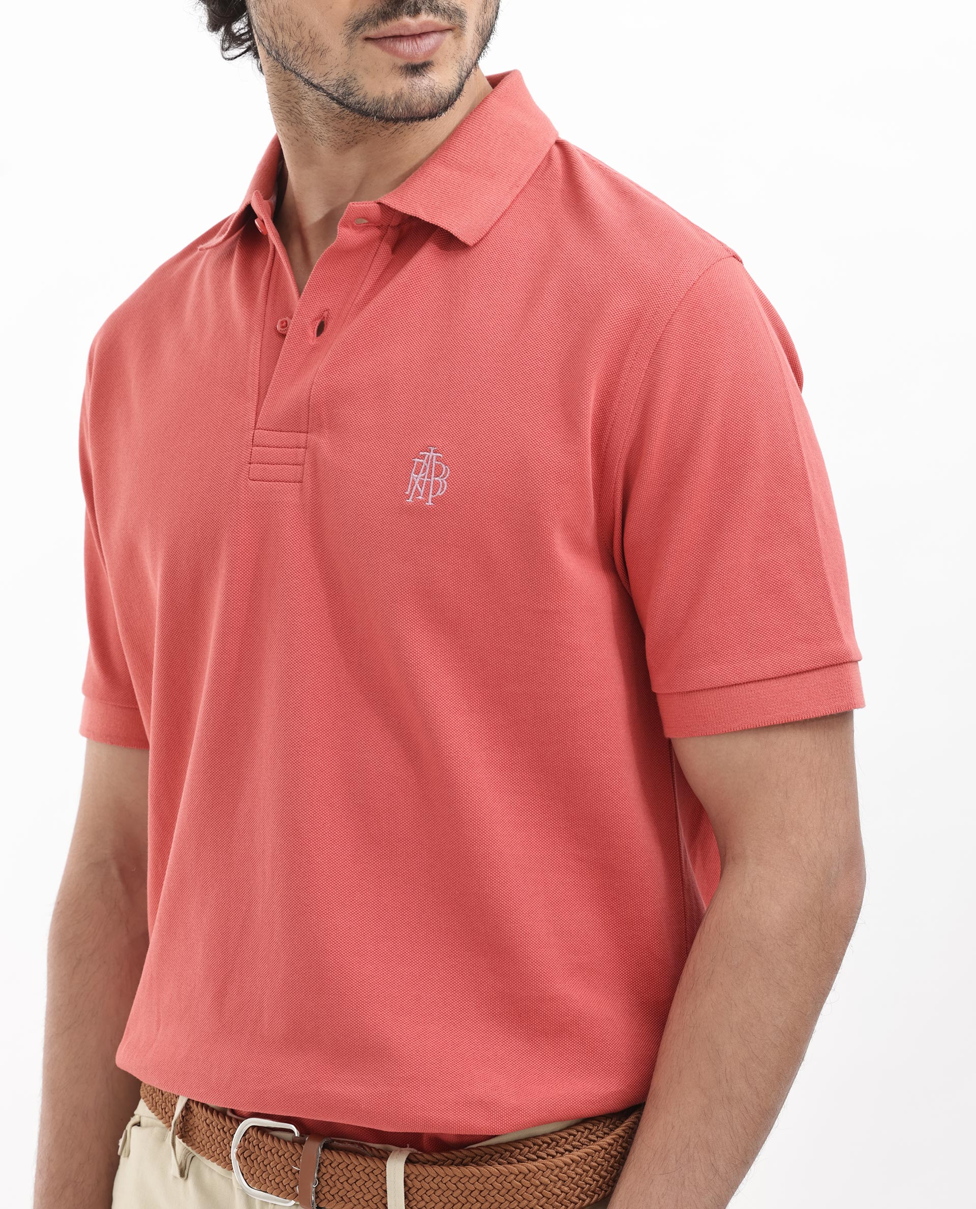 Rare Rabbit Men's Paret-Bright Orange Cotton Embroidered Regular Fit Half Sleeve Polo - Image 7