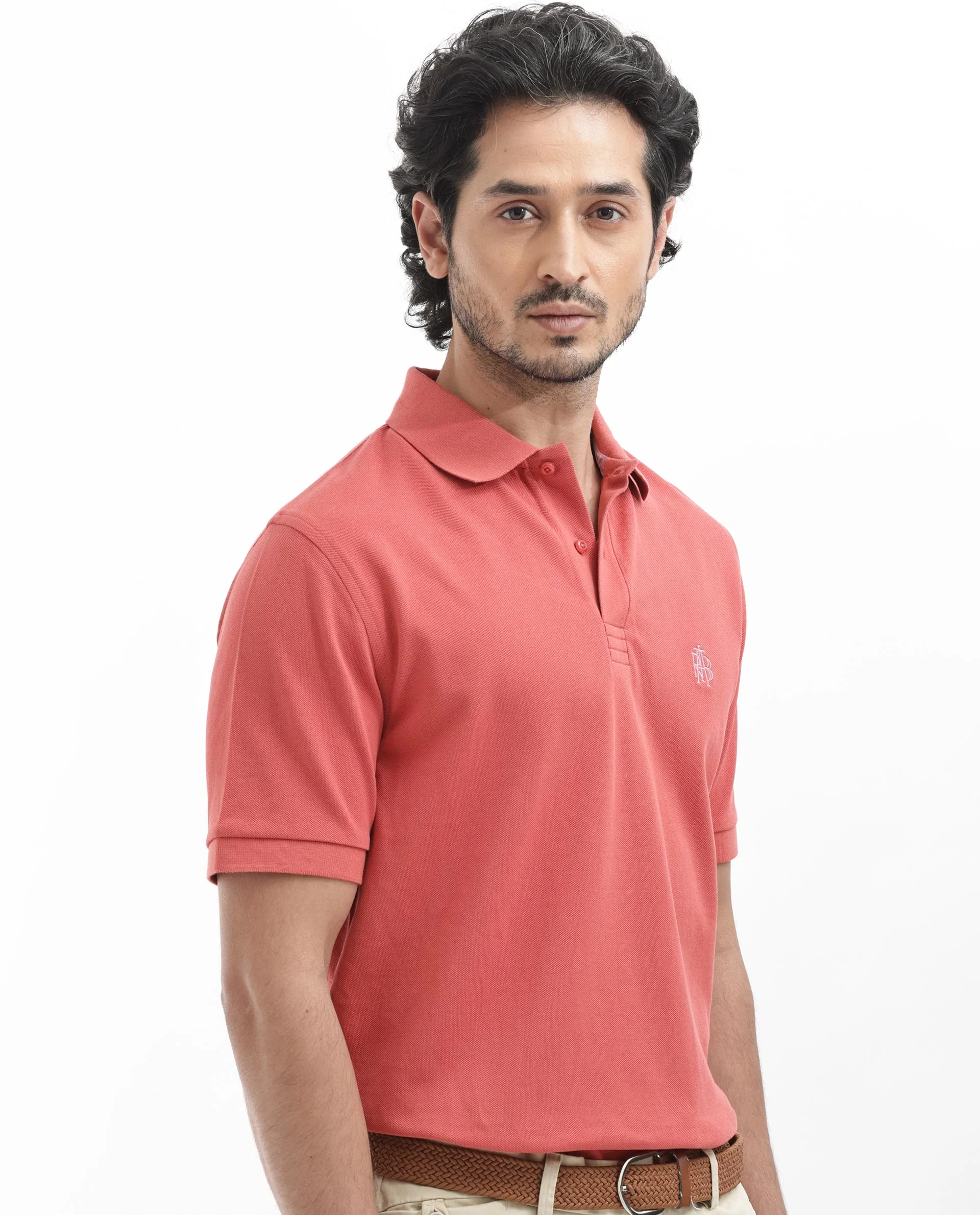 Rare Rabbit Men's Paret-Bright Orange Cotton Embroidered Regular Fit Half Sleeve Polo - Image 9