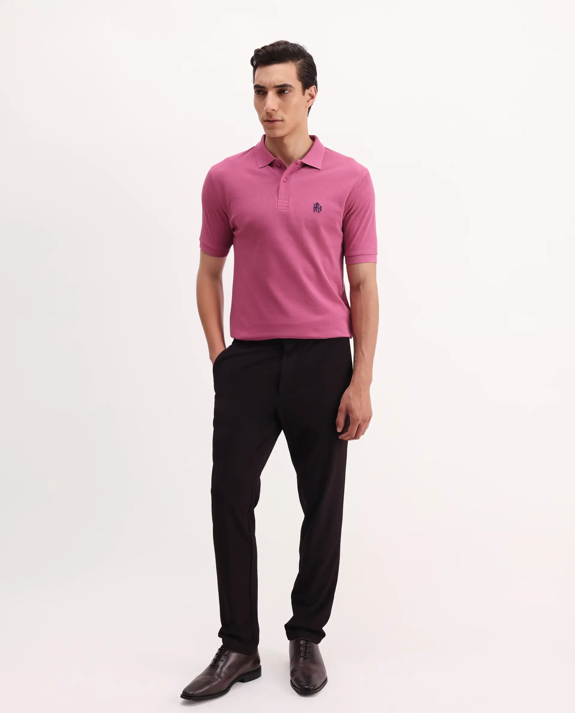 Rare Rabbit Men's Paret Bright Pink Cotton Embroidered Regular Fit Half Sleeve Polo - Image 2