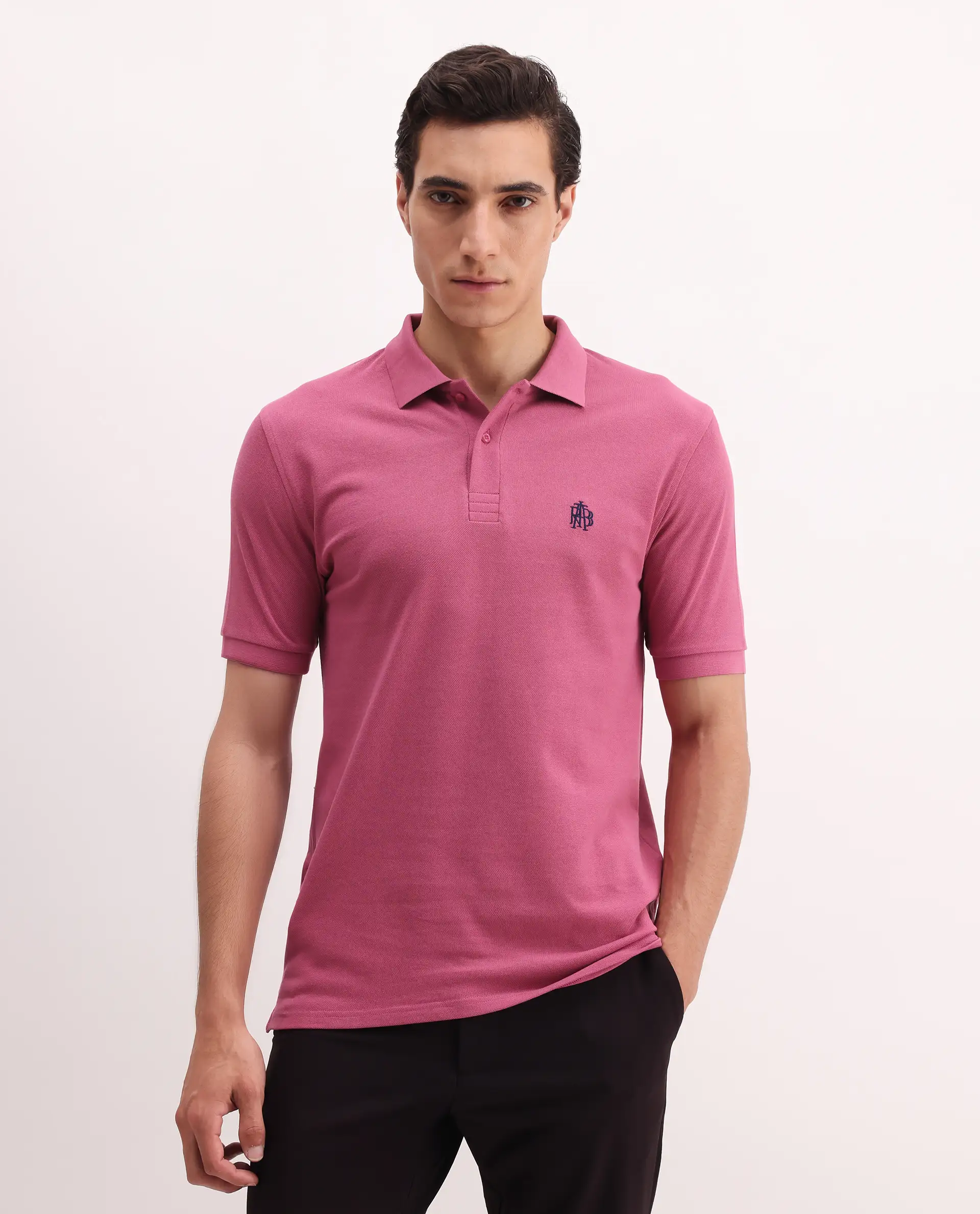 Rare Rabbit Men's Paret Bright Pink Cotton Embroidered Regular Fit Half Sleeve Polo - Image 3
