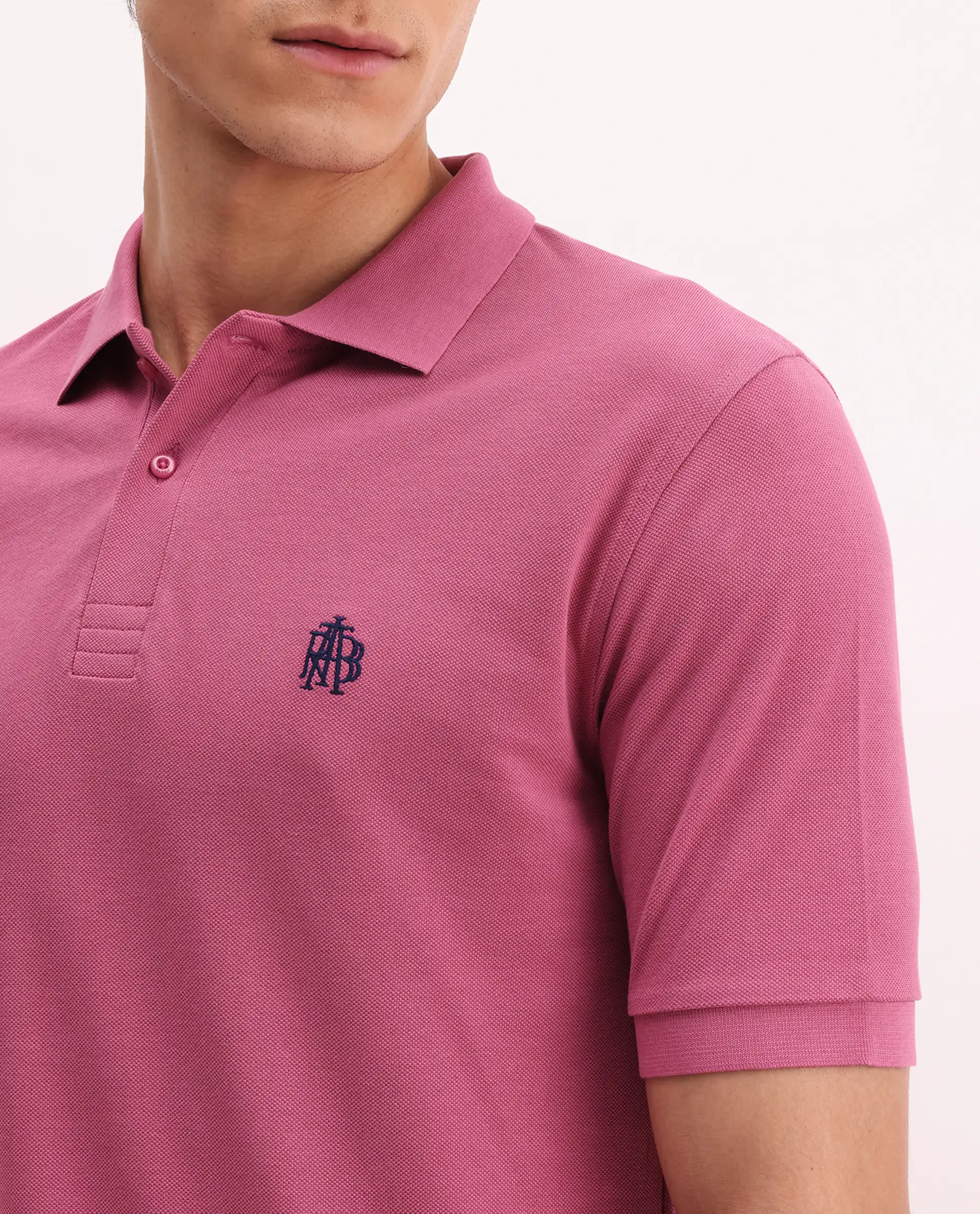 Rare Rabbit Men's Paret Bright Pink Cotton Embroidered Regular Fit Half Sleeve Polo - Image 4