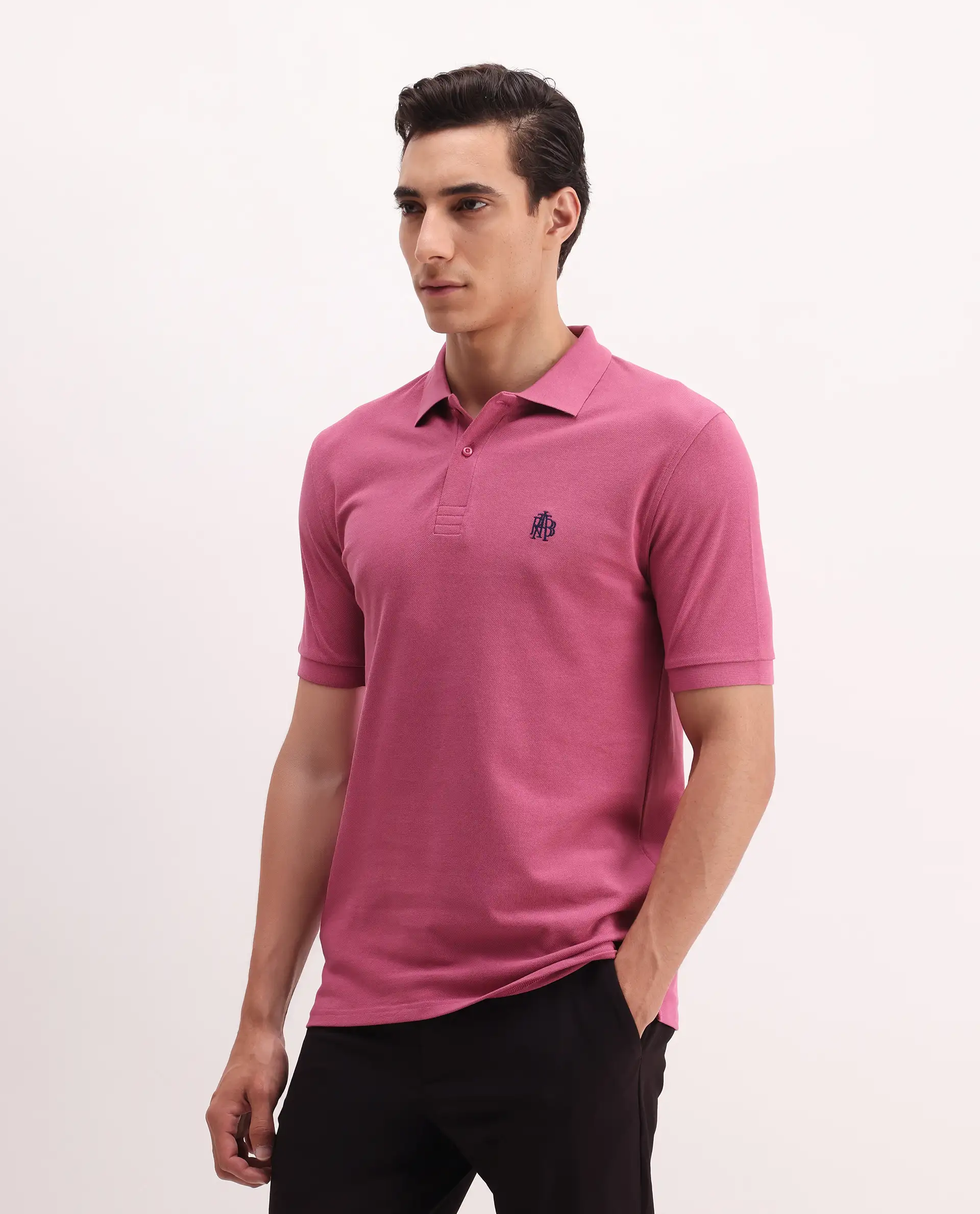 Rare Rabbit Men's Paret Bright Pink Cotton Embroidered Regular Fit Half Sleeve Polo - Image 5