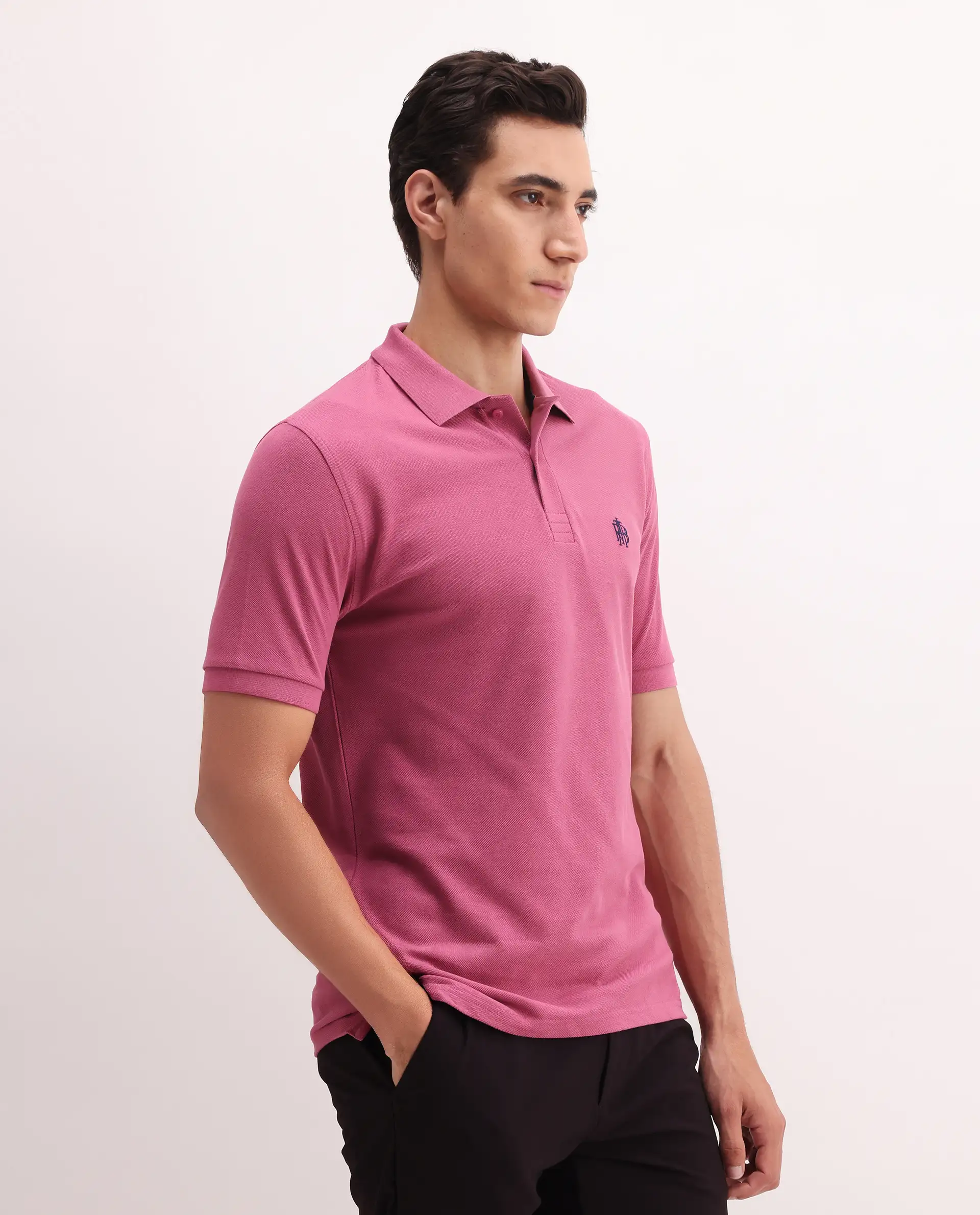 Rare Rabbit Men's Paret Bright Pink Cotton Embroidered Regular Fit Half Sleeve Polo - Image 6