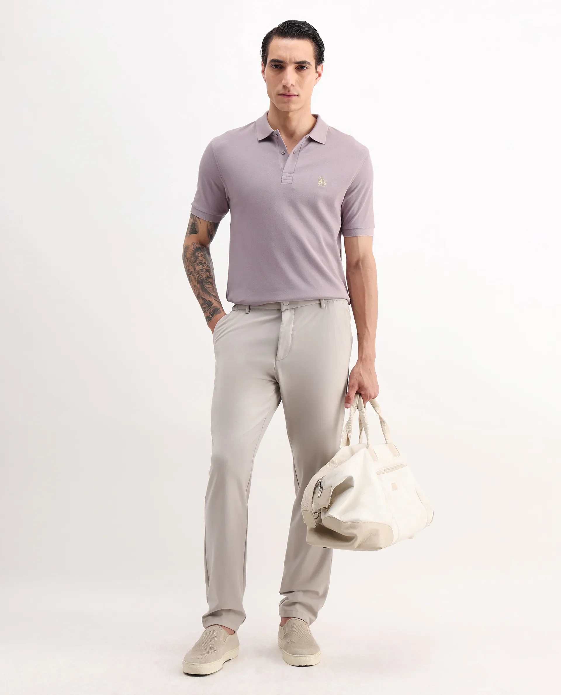 Rare Rabbit Men's Paret-Bright Purple Cotton Embroidered Regular Fit Half Sleeve Polo - Image 2