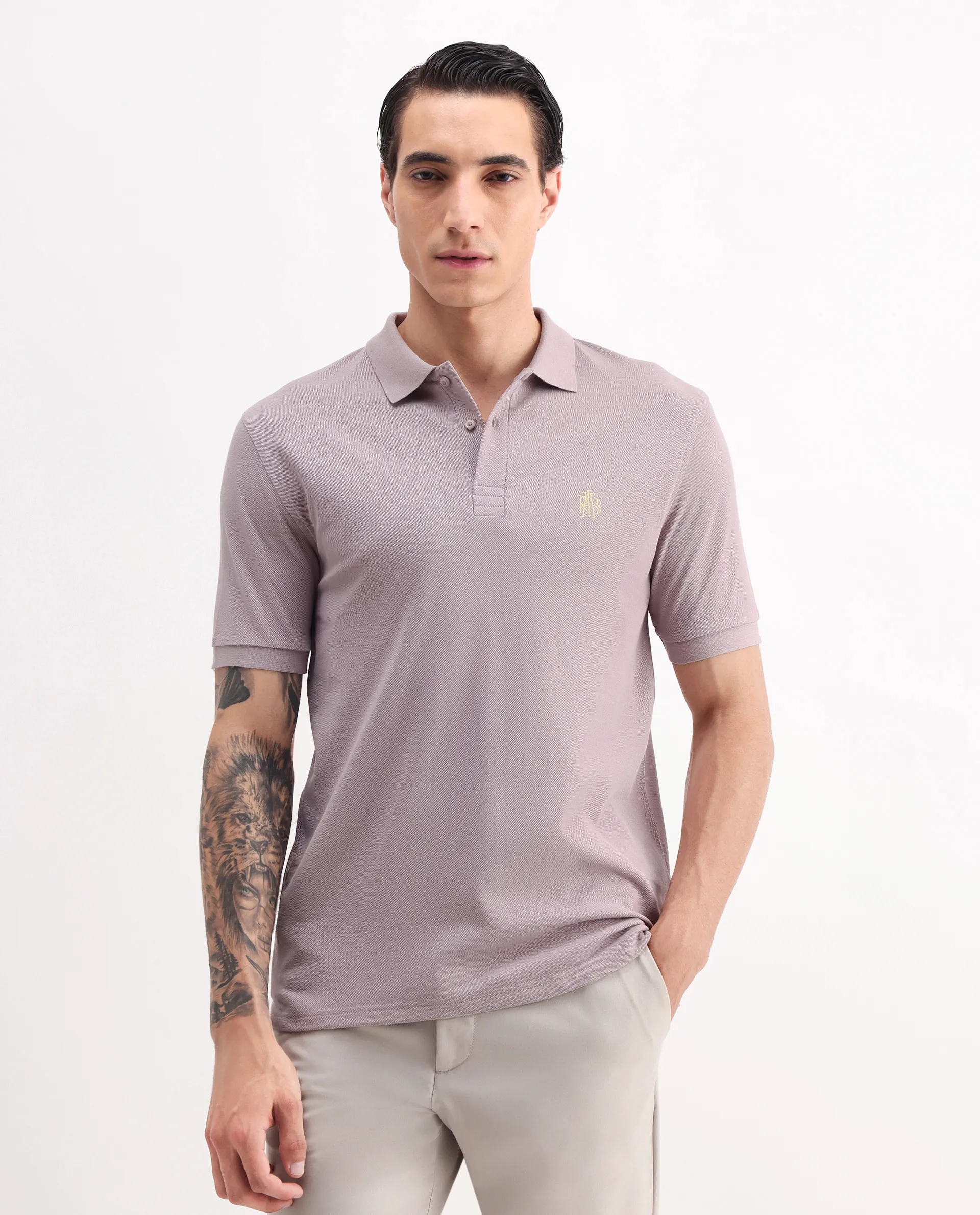 Rare Rabbit Men's Paret-Bright Purple Cotton Embroidered Regular Fit Half Sleeve Polo - Image 4