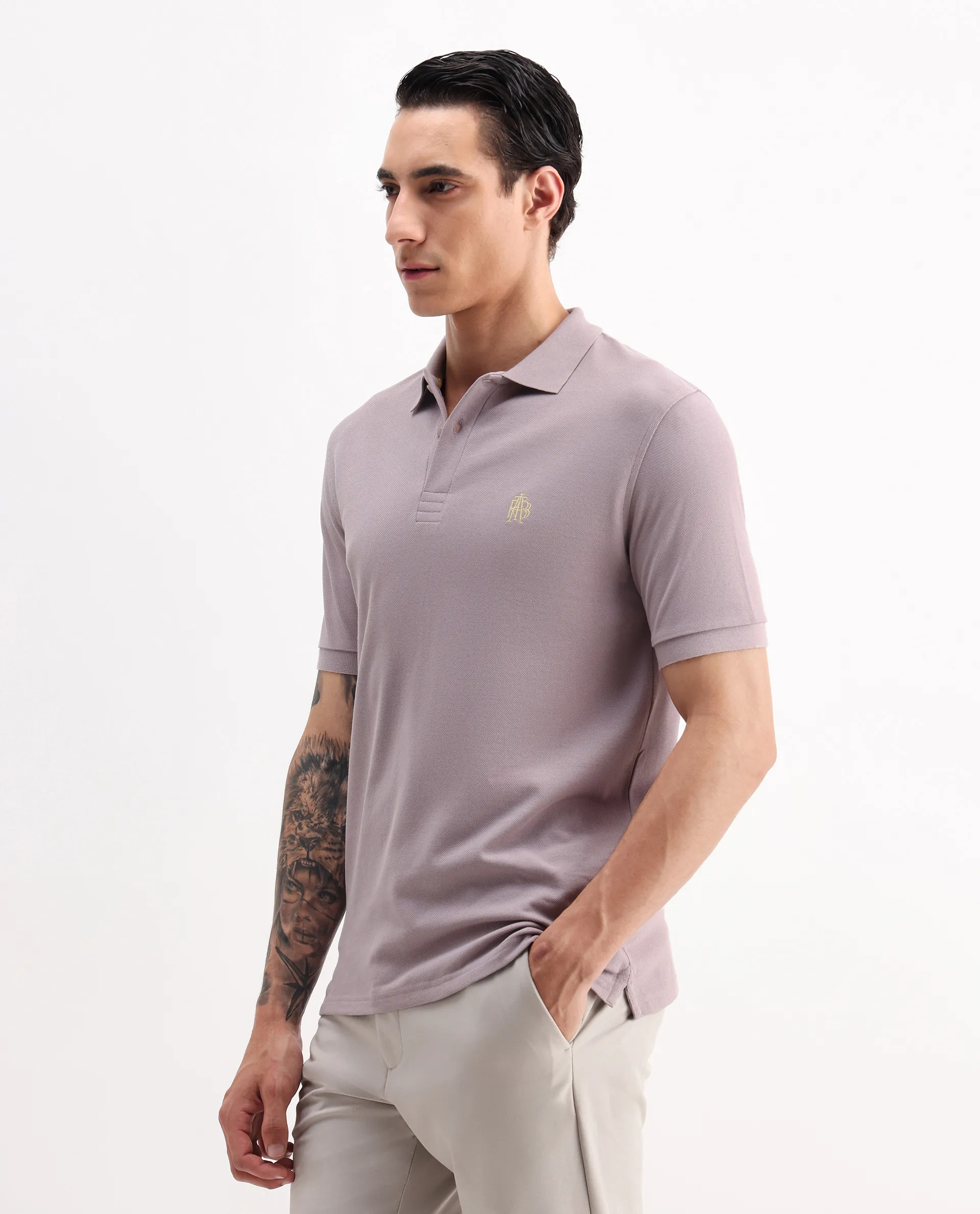 Rare Rabbit Men's Paret-Bright Purple Cotton Embroidered Regular Fit Half Sleeve Polo - Image 5