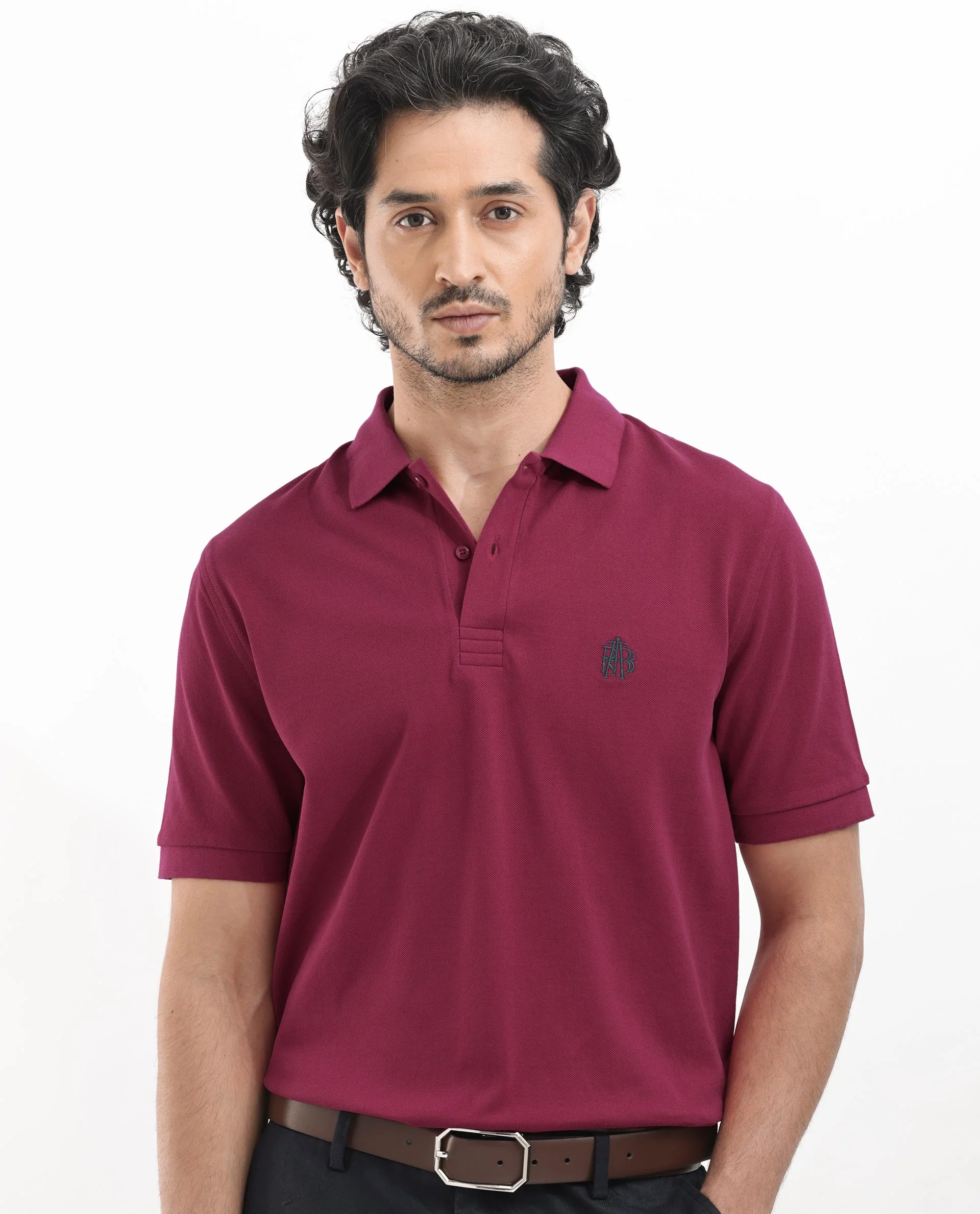 Rare Rabbit Men's Paret-Bright Red Cotton Embroidered Regular Fit Half Sleeve Polo