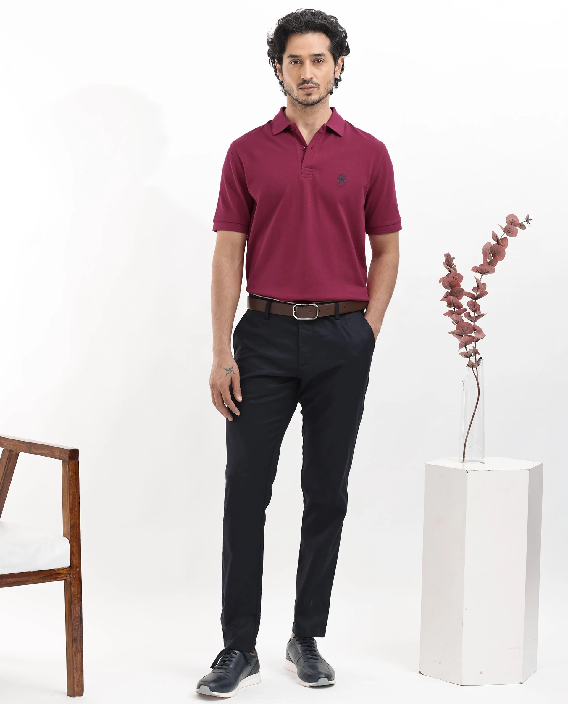 Rare Rabbit Men's Paret-Bright Red Cotton Embroidered Regular Fit Half Sleeve Polo - Image 3