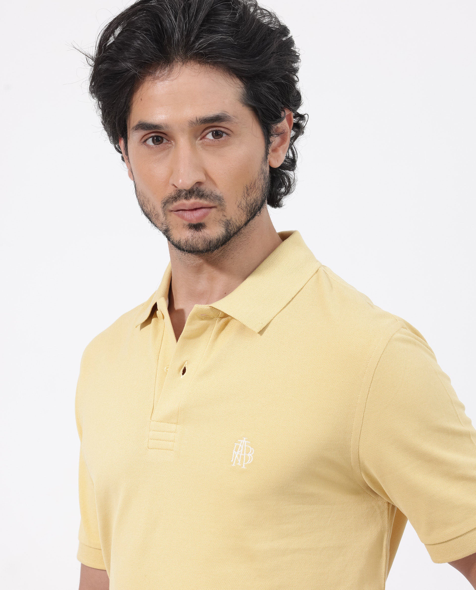 Rare Rabbit Men's Paret-Bright Yellow Cotton Embroidered Regular Fit Half Sleeve Polo - Image 2