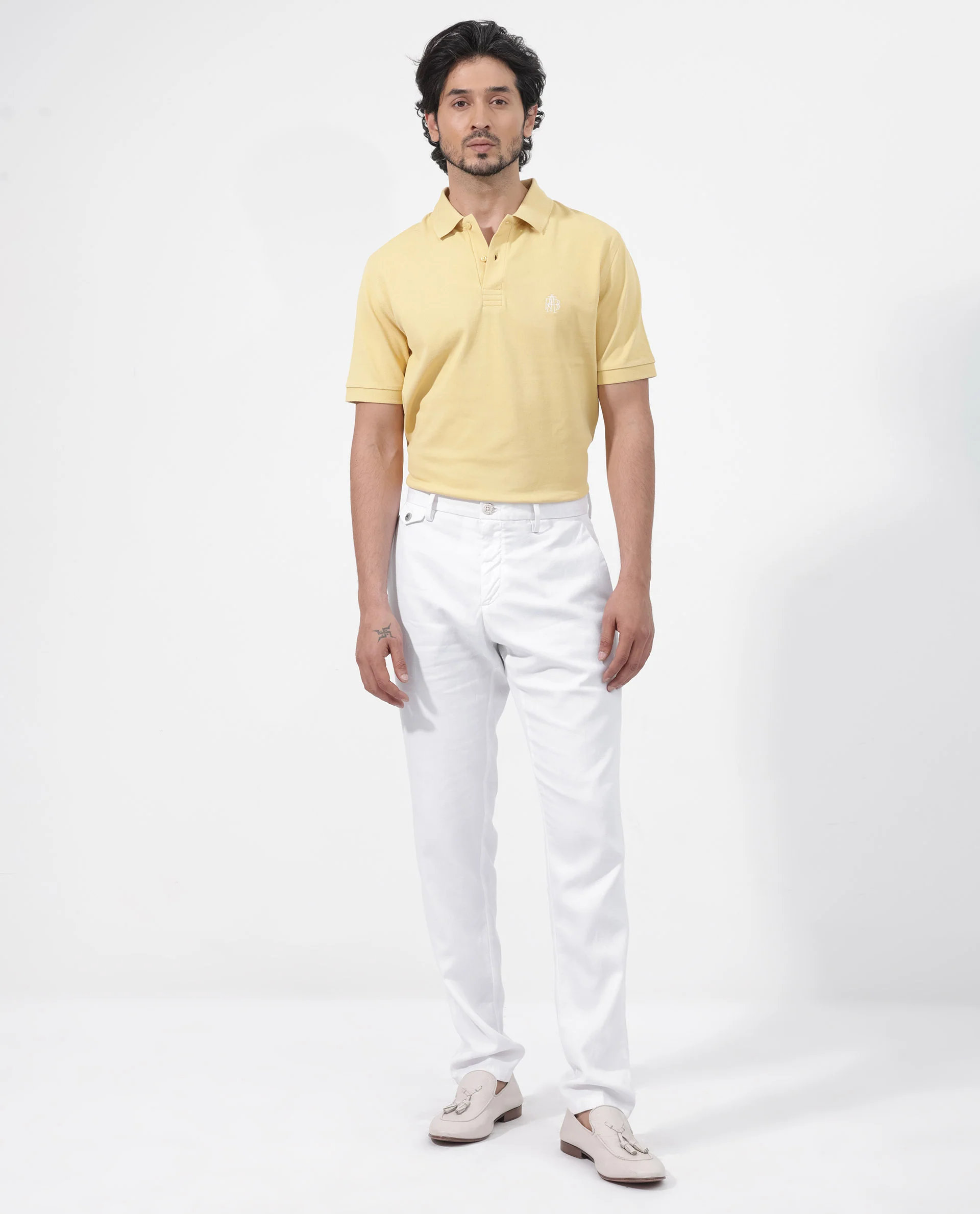 Rare Rabbit Men's Paret-Bright Yellow Cotton Embroidered Regular Fit Half Sleeve Polo - Image 3