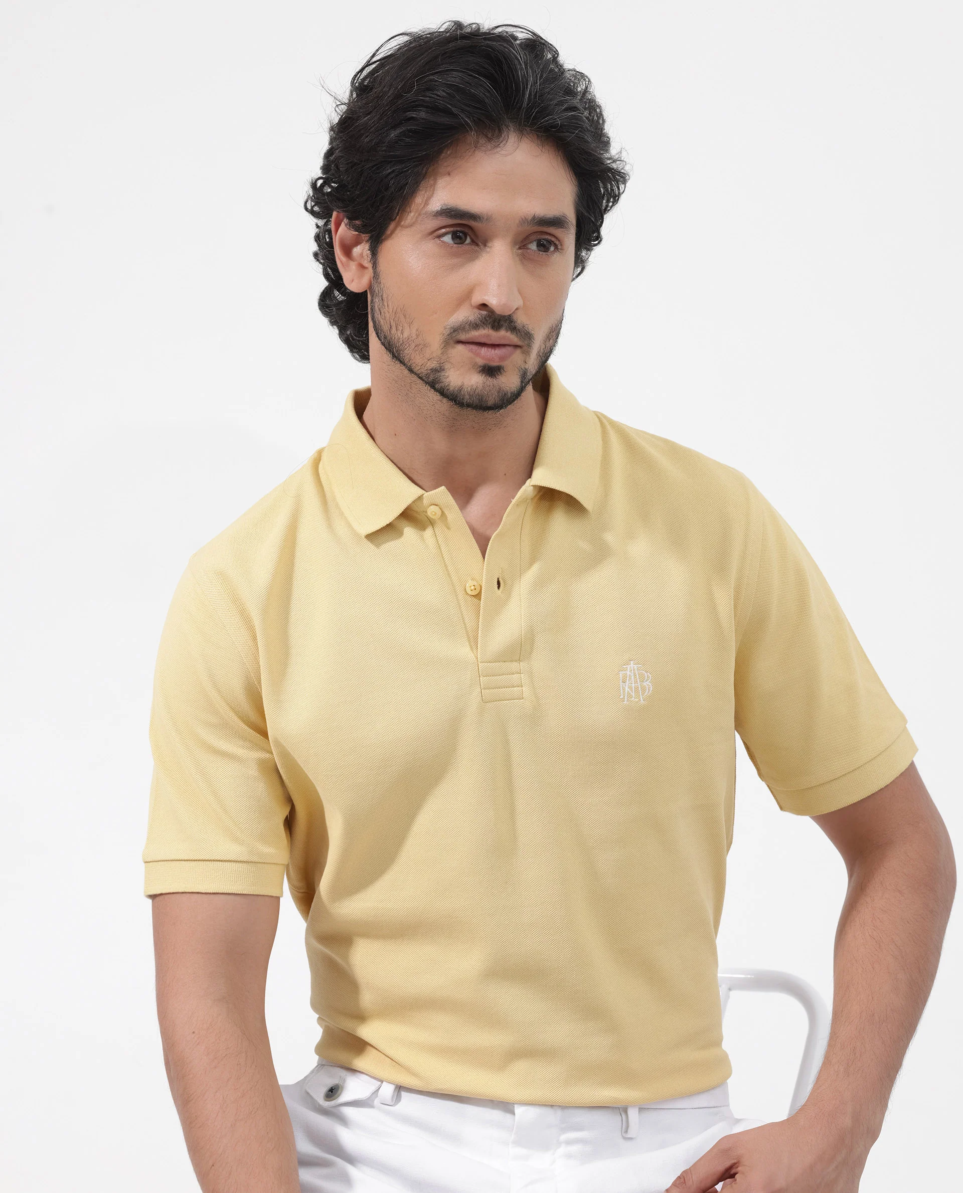 Rare Rabbit Men's Paret-Bright Yellow Cotton Embroidered Regular Fit Half Sleeve Polo - Image 4