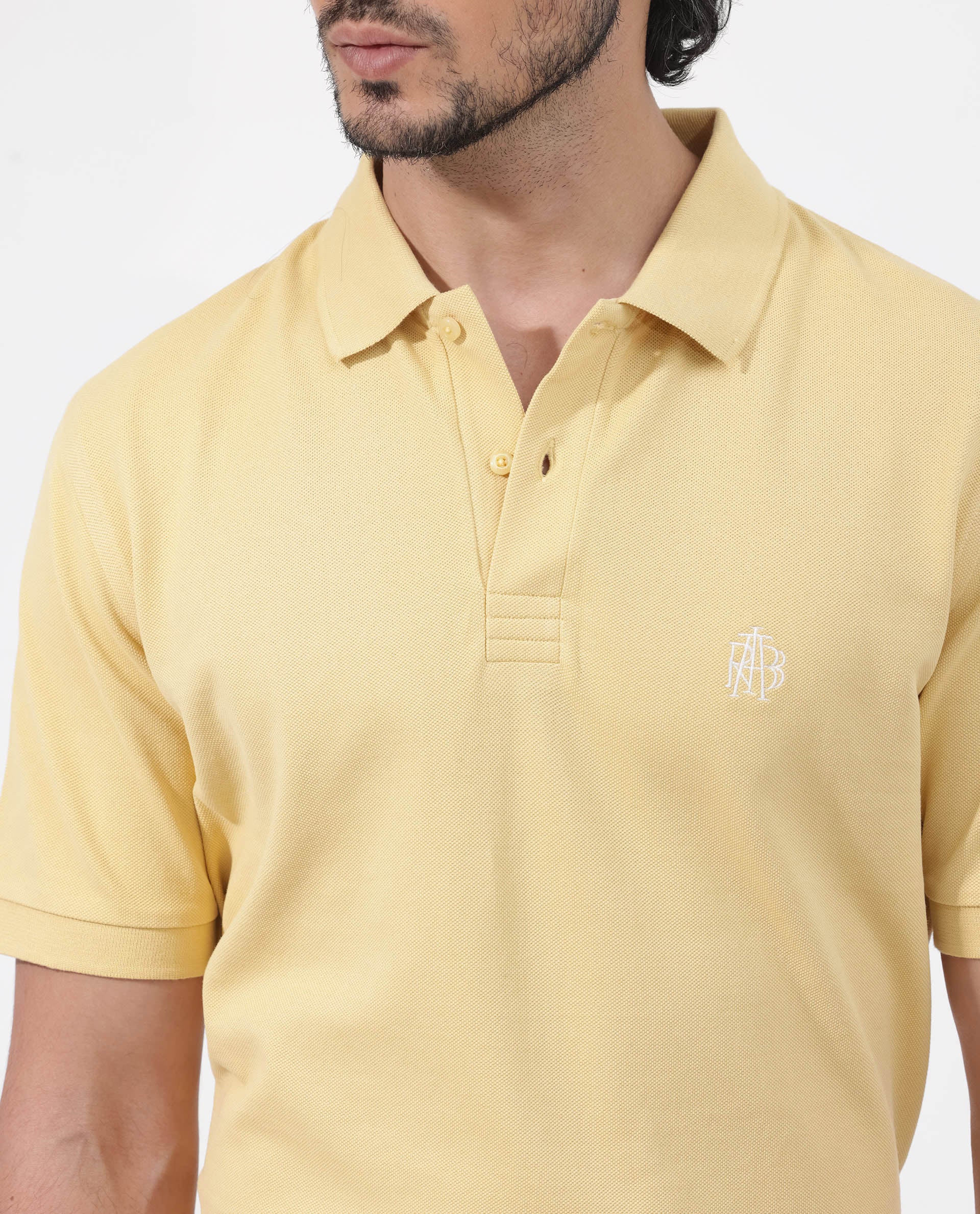 Rare Rabbit Men's Paret-Bright Yellow Cotton Embroidered Regular Fit Half Sleeve Polo - Image 5