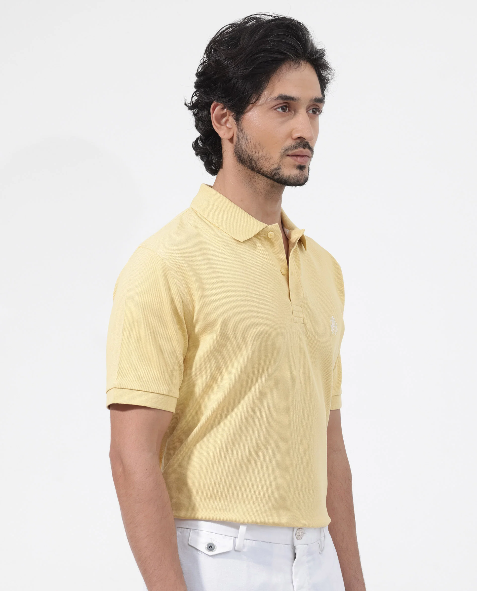 Rare Rabbit Men's Paret-Bright Yellow Cotton Embroidered Regular Fit Half Sleeve Polo - Image 8