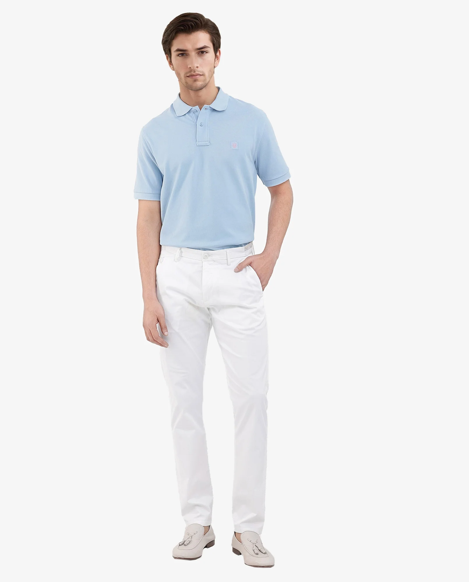 Rare Rabbit Men's Paret - Pastel Pastel Blue Cotton Embroidered Regular Fit Half Sleeve Polo - Image 2