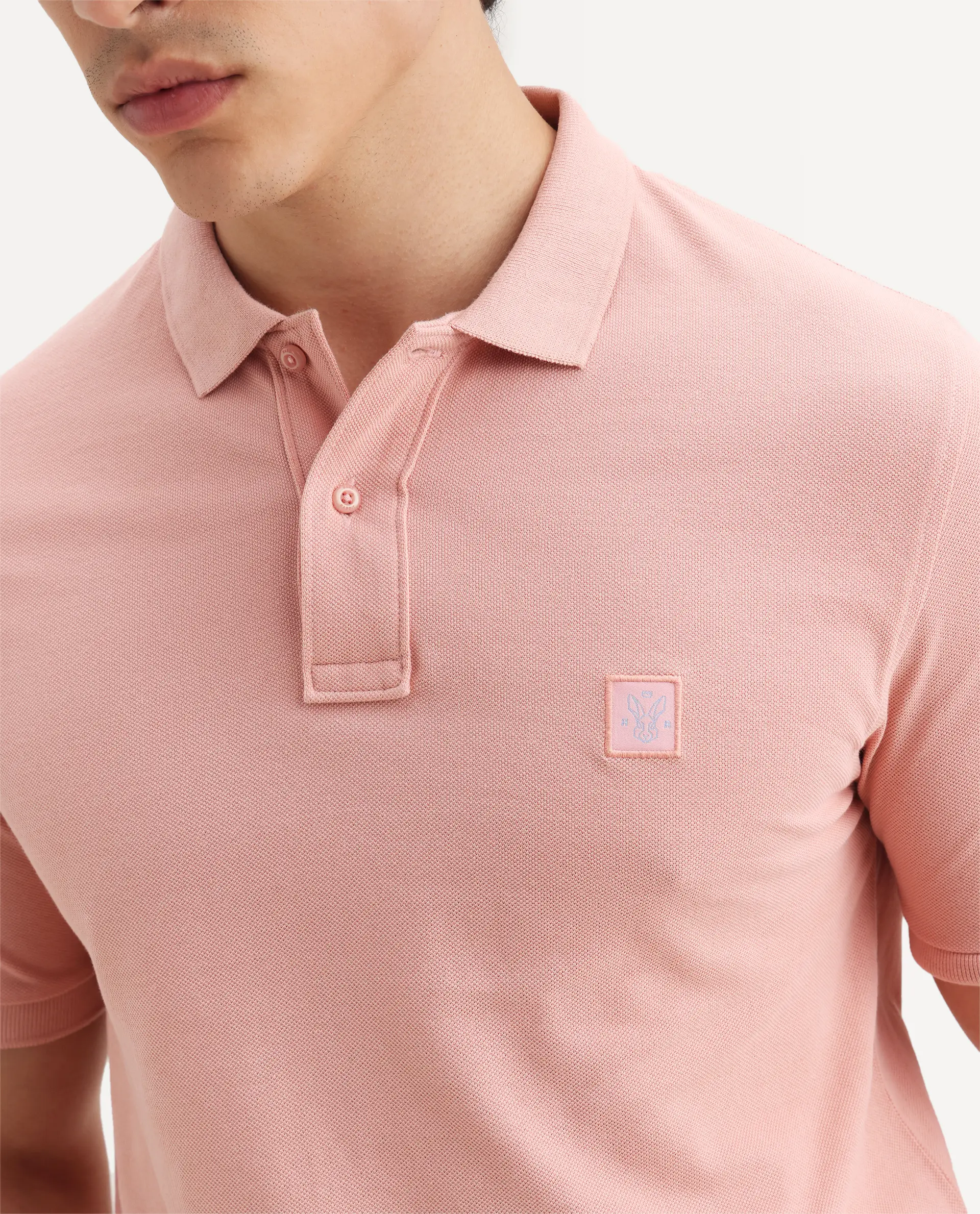 Rare Rabbit Men's Paret-Pastel Pastel Peach Cotton Embroidered Regular Fit Half Sleeve Polo - Image 3