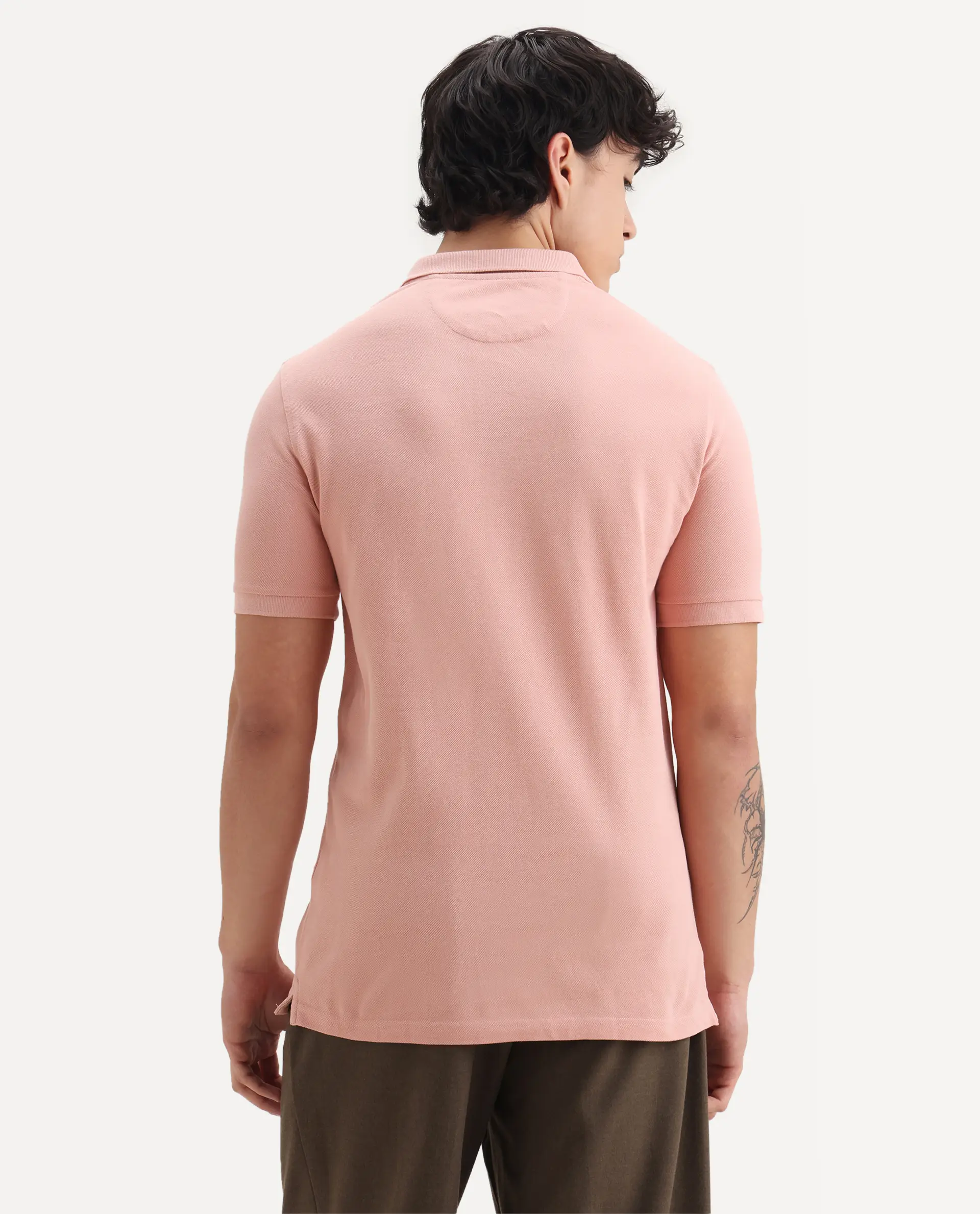 Rare Rabbit Men's Paret-Pastel Pastel Peach Cotton Embroidered Regular Fit Half Sleeve Polo - Image 8