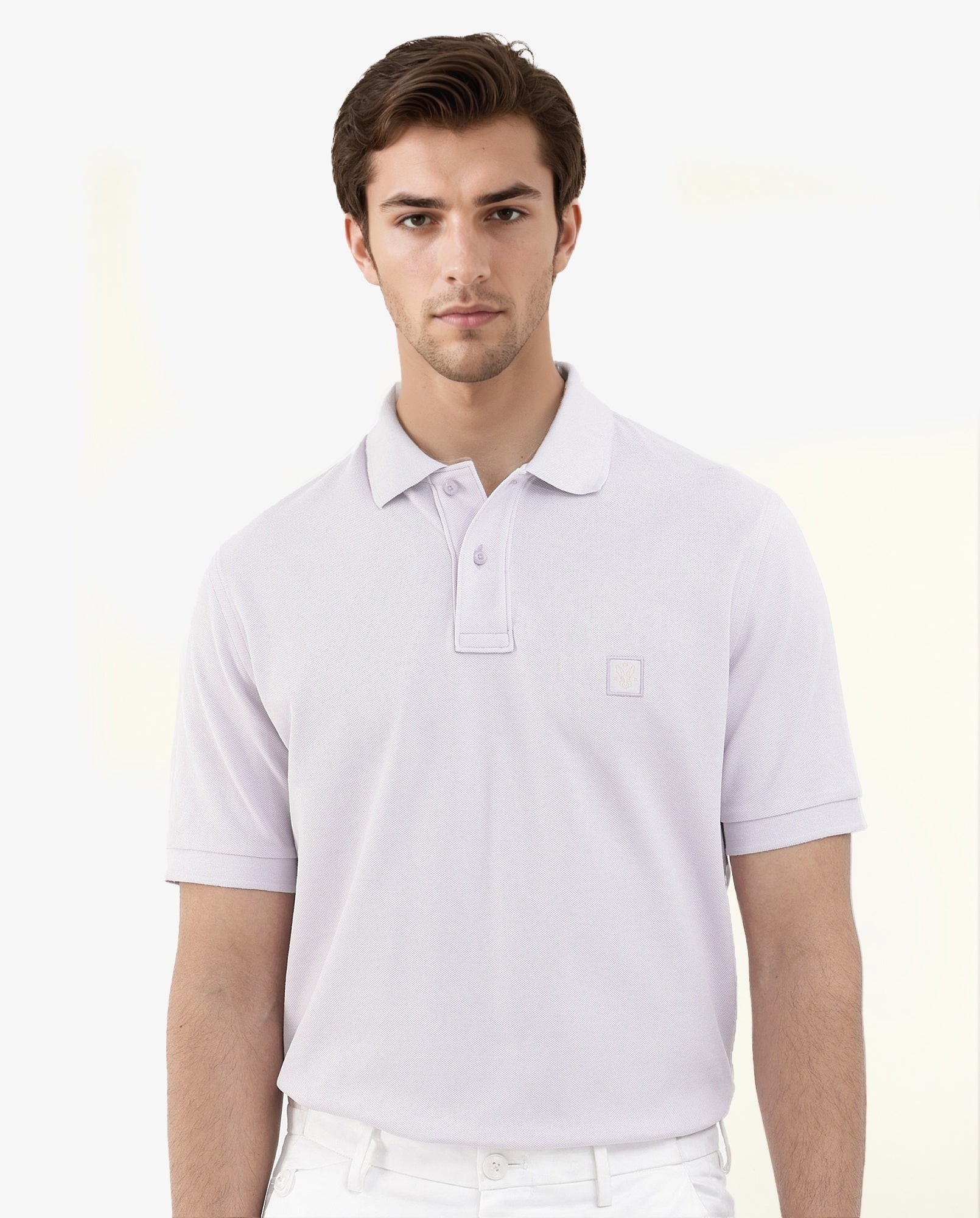 Rare Rabbit Men's Paret-Pastel Pastel Purple Cotton Embroidered Regular Fit Half Sleeve Polo