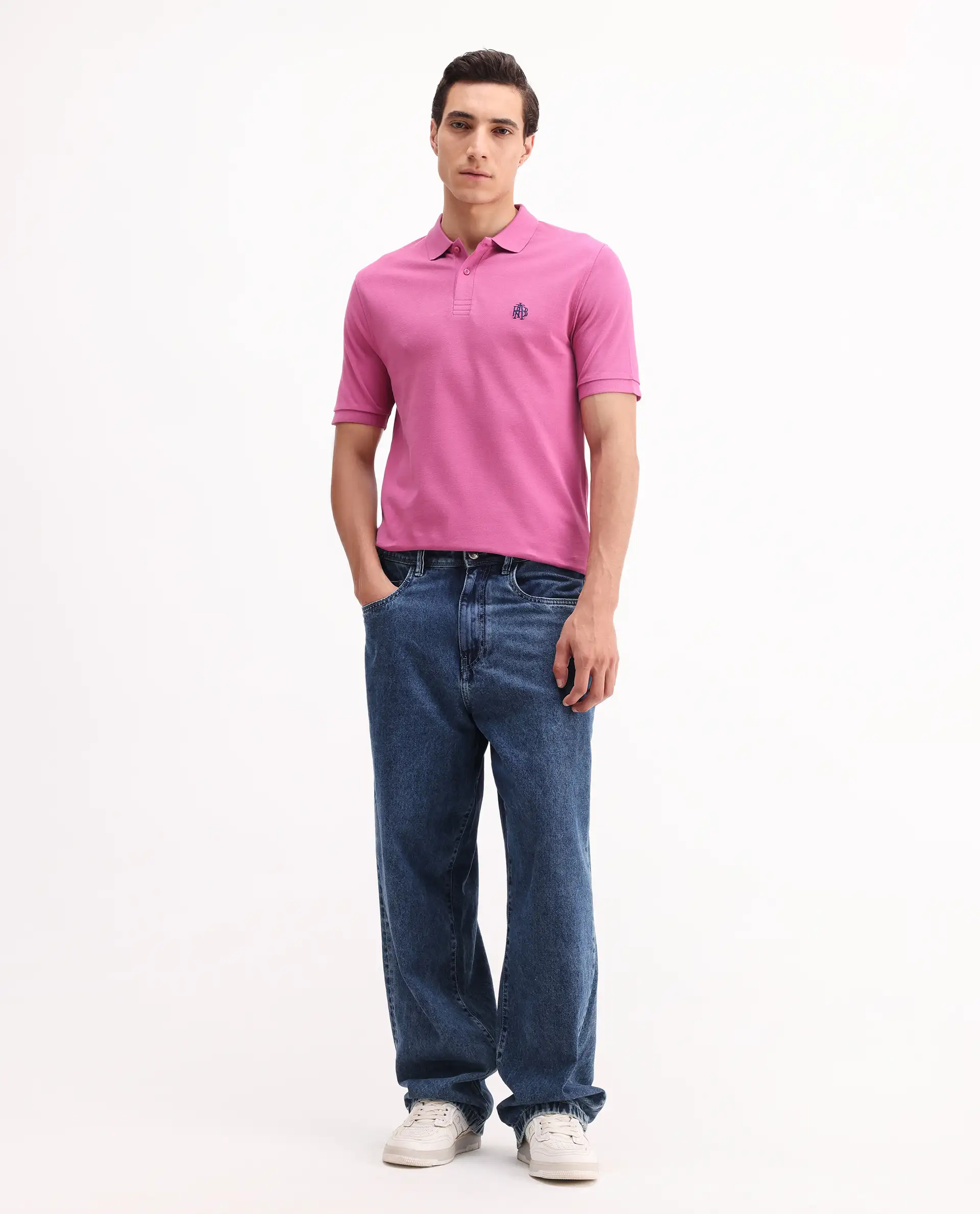 Rare Rabbit Men's Paret-Bright Flouroscent Pink Cotton Embroidered Regular Fit Half Sleeve Polo - Image 2