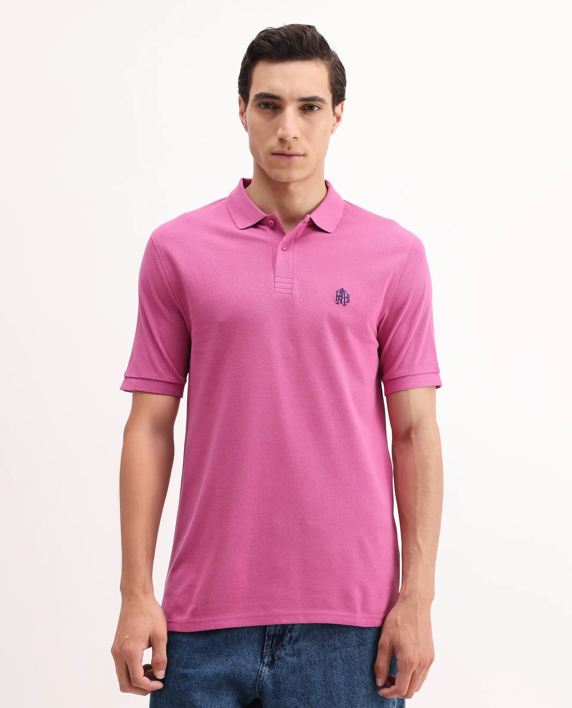 Rare Rabbit Men's Paret-Bright Flouroscent Pink Cotton Embroidered Regular Fit Half Sleeve Polo - Image 3