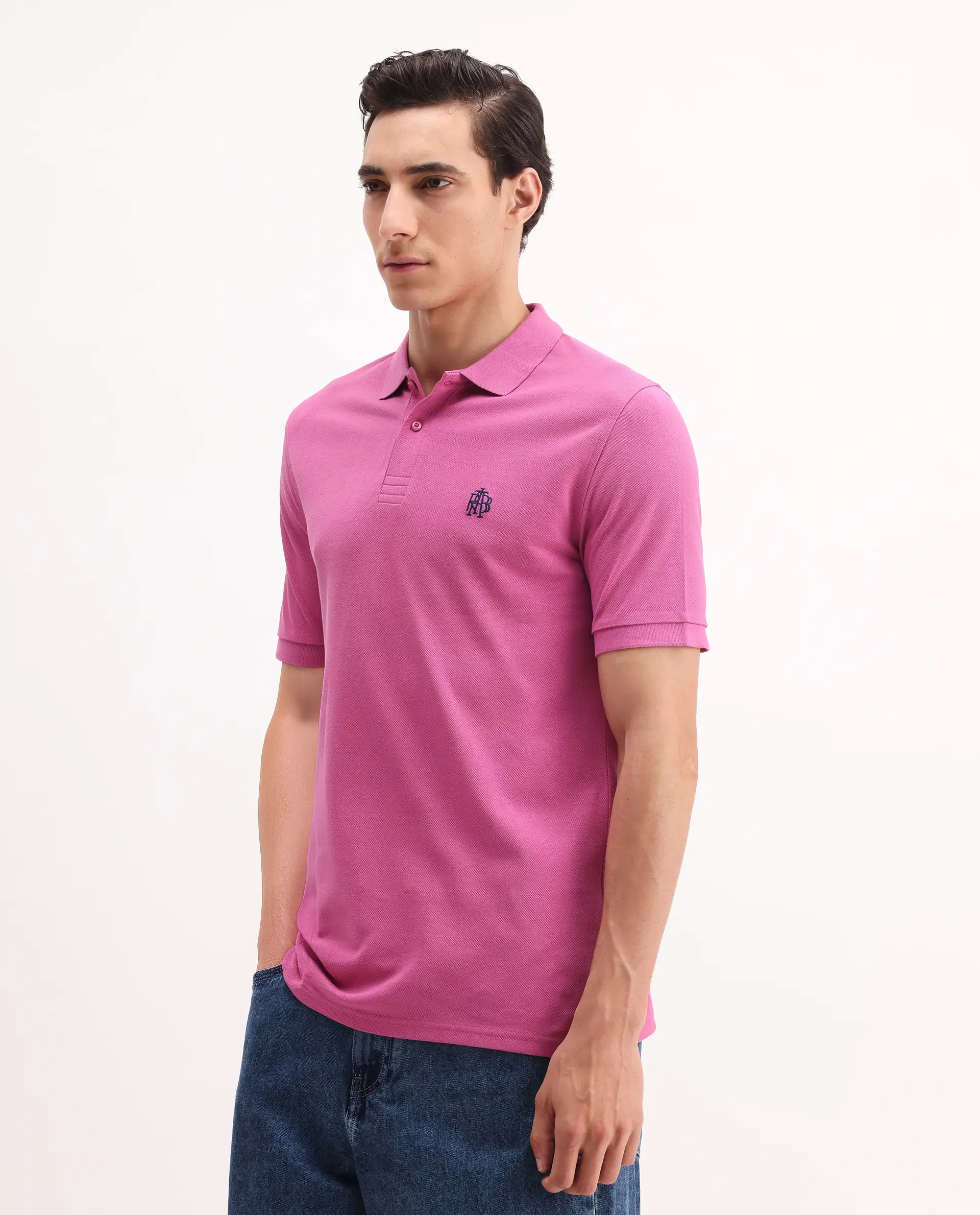 Rare Rabbit Men's Paret-Bright Flouroscent Pink Cotton Embroidered Regular Fit Half Sleeve Polo - Image 5