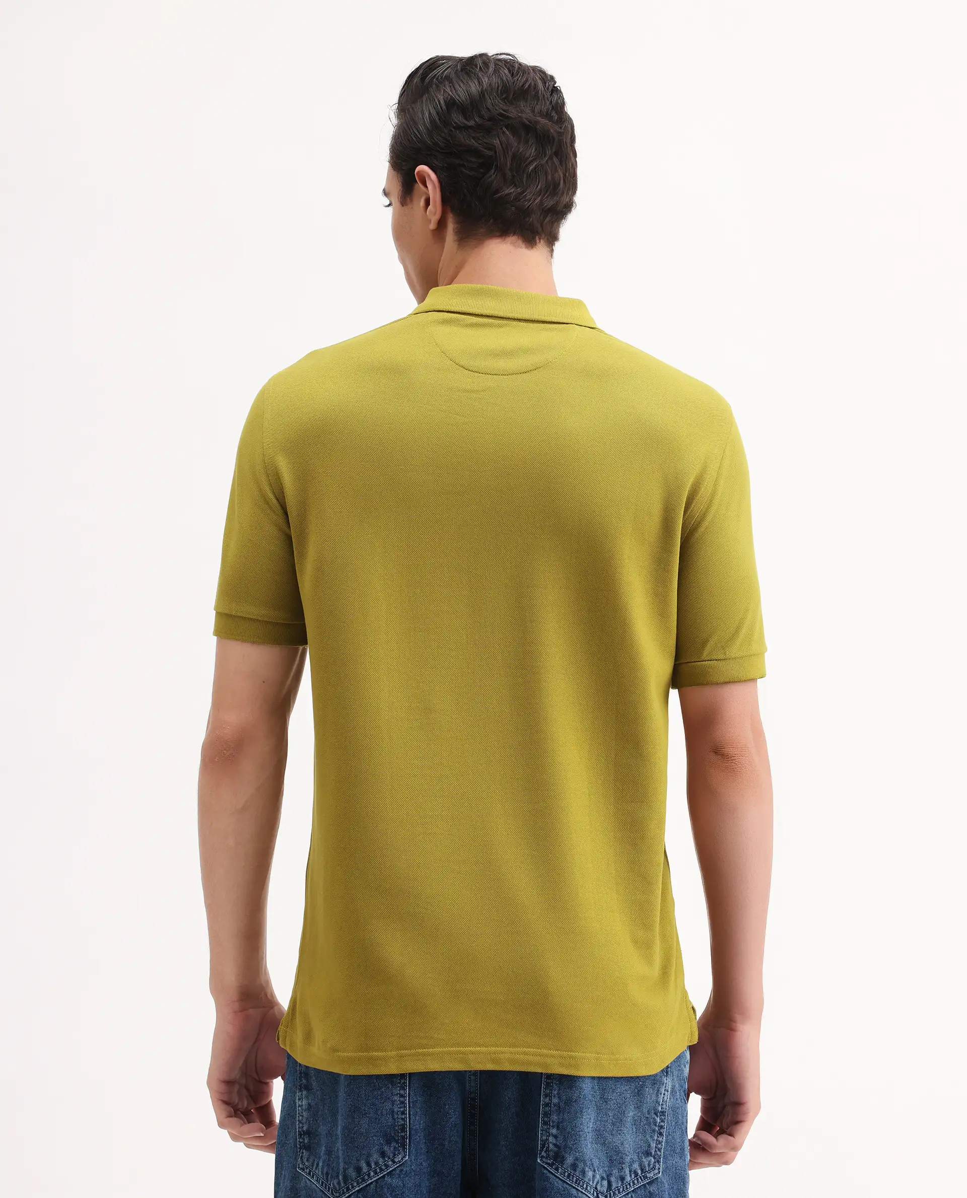 Rare Rabbit Men's Pareto Flouroscent Olive Cotton Embroidered Regular Fit Half Sleeve Polo - Image 7