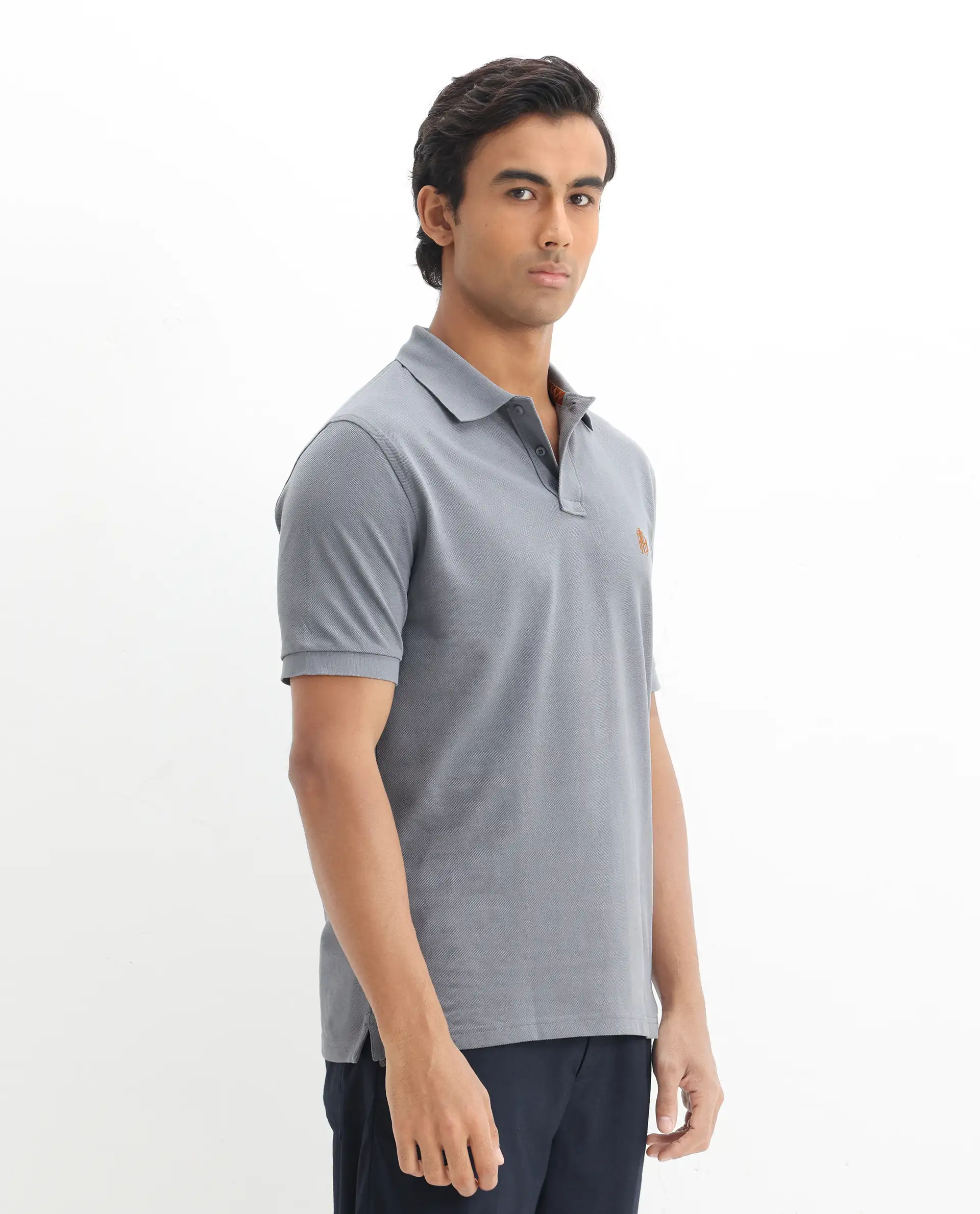 Rare Rabbit Men's Pareto Grey Cotton Embroidered Regular Fit Half Sleeve Polo - Image 6