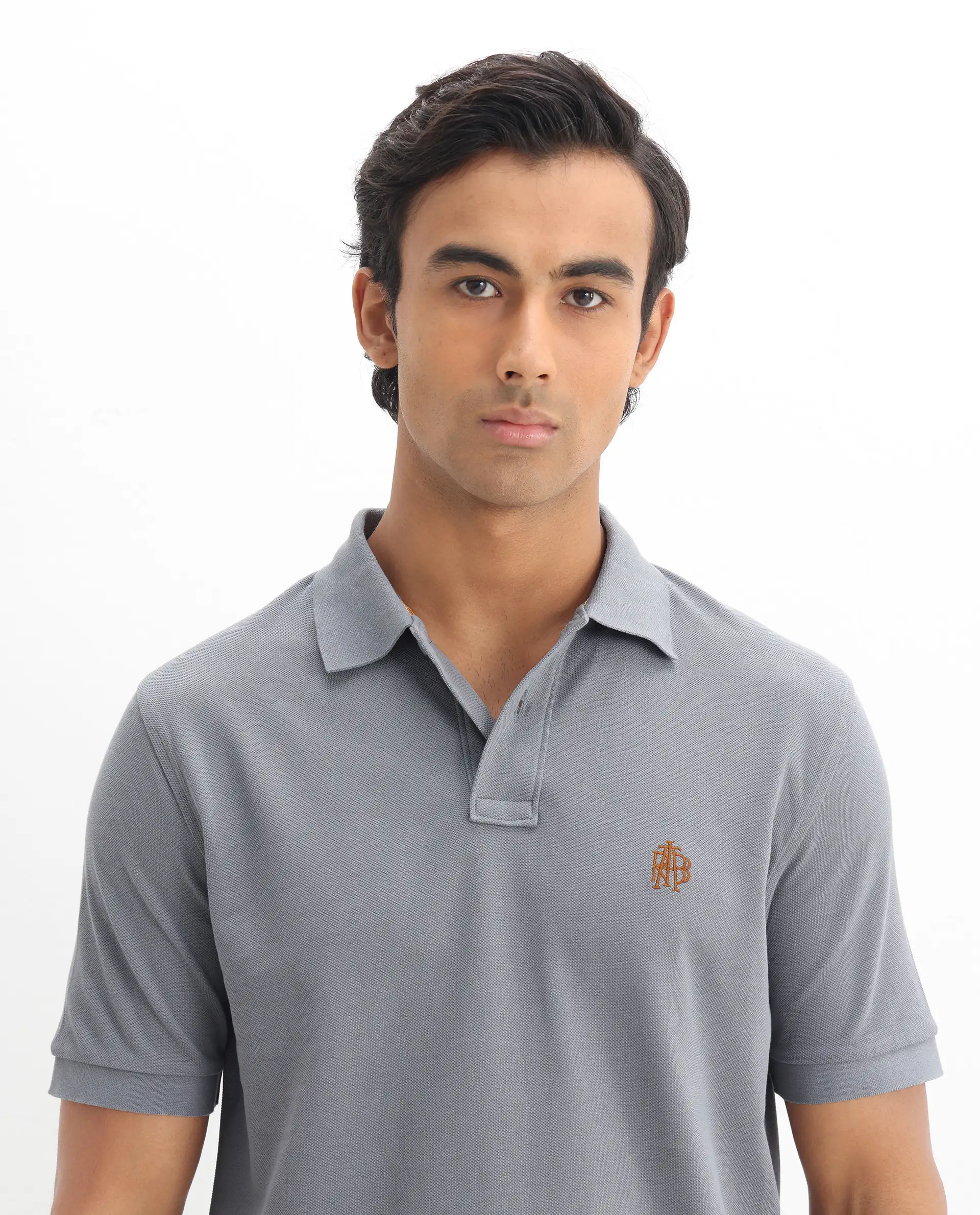 Rare Rabbit Men's Pareto Grey Cotton Embroidered Regular Fit Half Sleeve Polo - Image 7