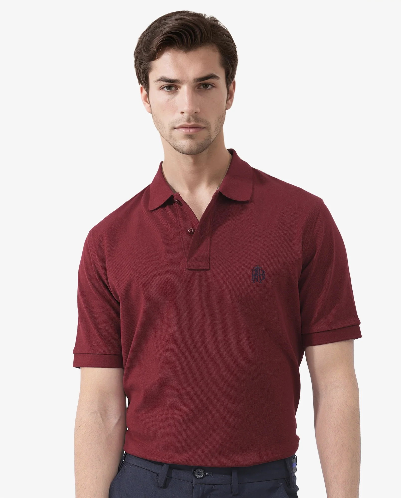 Rare Rabbit Men's Pareto Red Cotton Embroidered Regular Fit Half Sleeve Polo