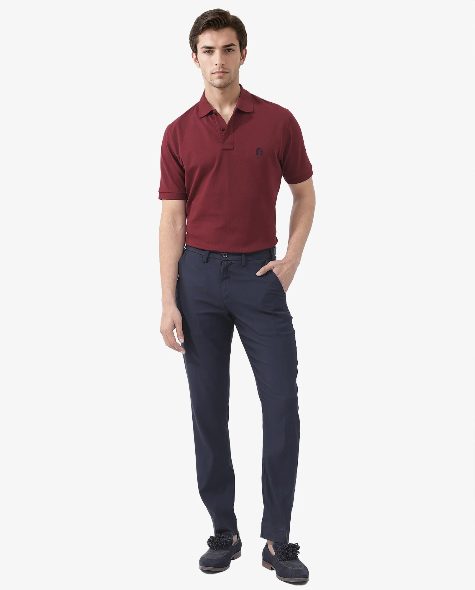 Rare Rabbit Men's Pareto Red Cotton Embroidered Regular Fit Half Sleeve Polo - Image 2