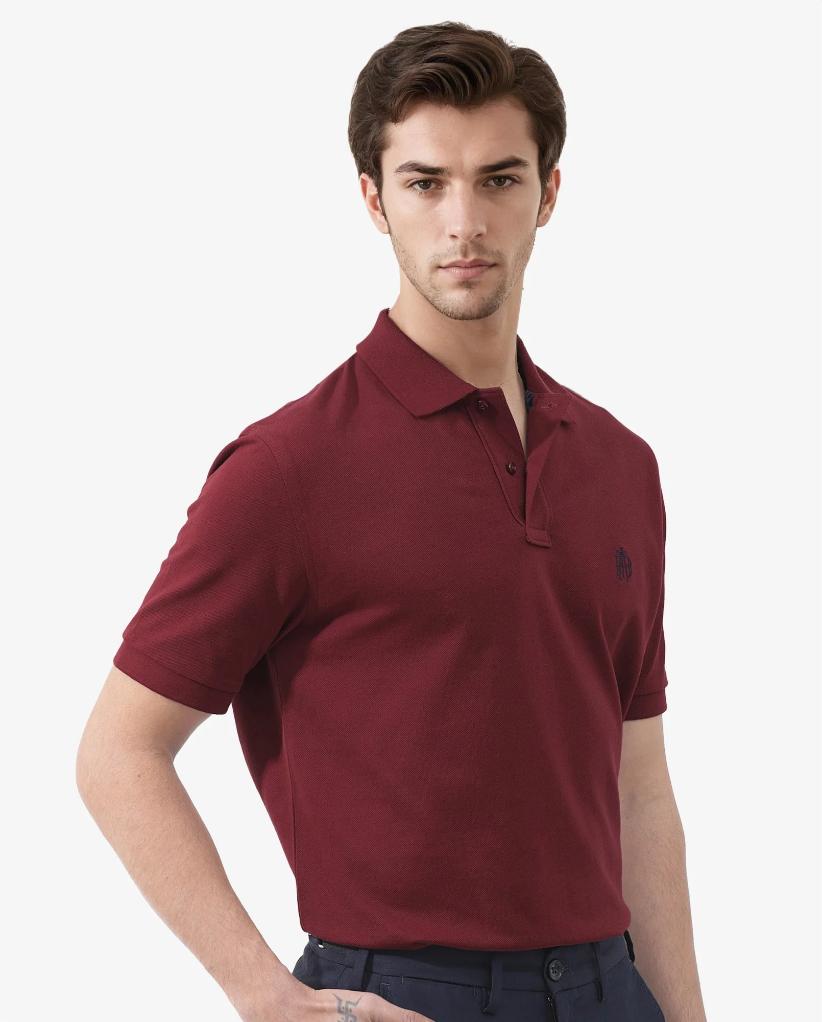 Rare Rabbit Men's Pareto Red Cotton Embroidered Regular Fit Half Sleeve Polo - Image 4