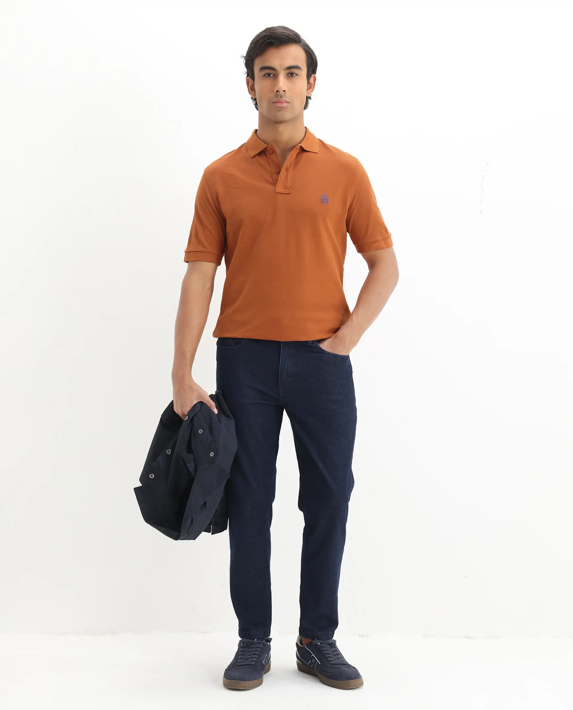 Rare Rabbit Men's Pareto Rust Cotton Embroidered Regular Fit Half Sleeve Polo - Image 2