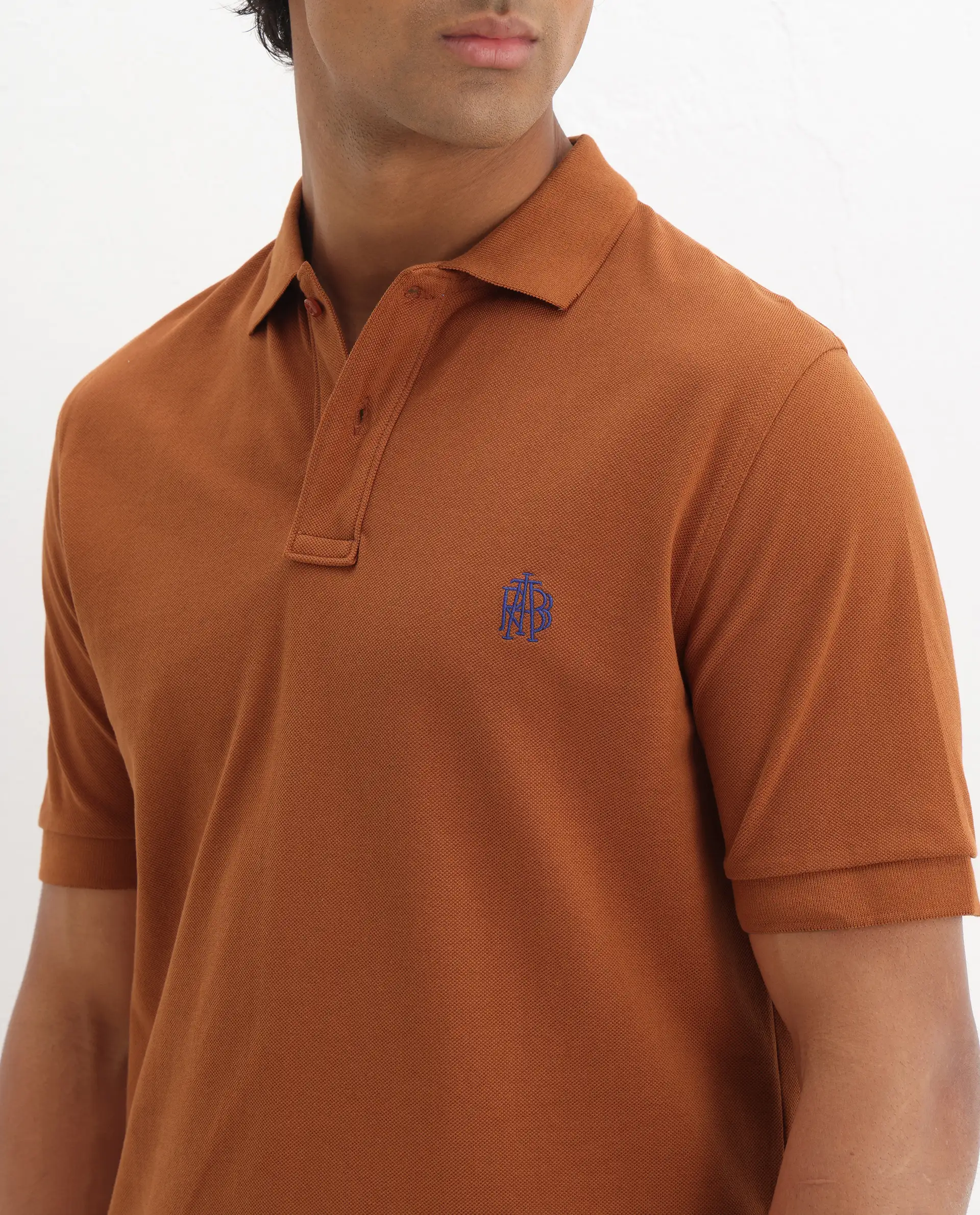 Rare Rabbit Men's Pareto Rust Cotton Embroidered Regular Fit Half Sleeve Polo - Image 3