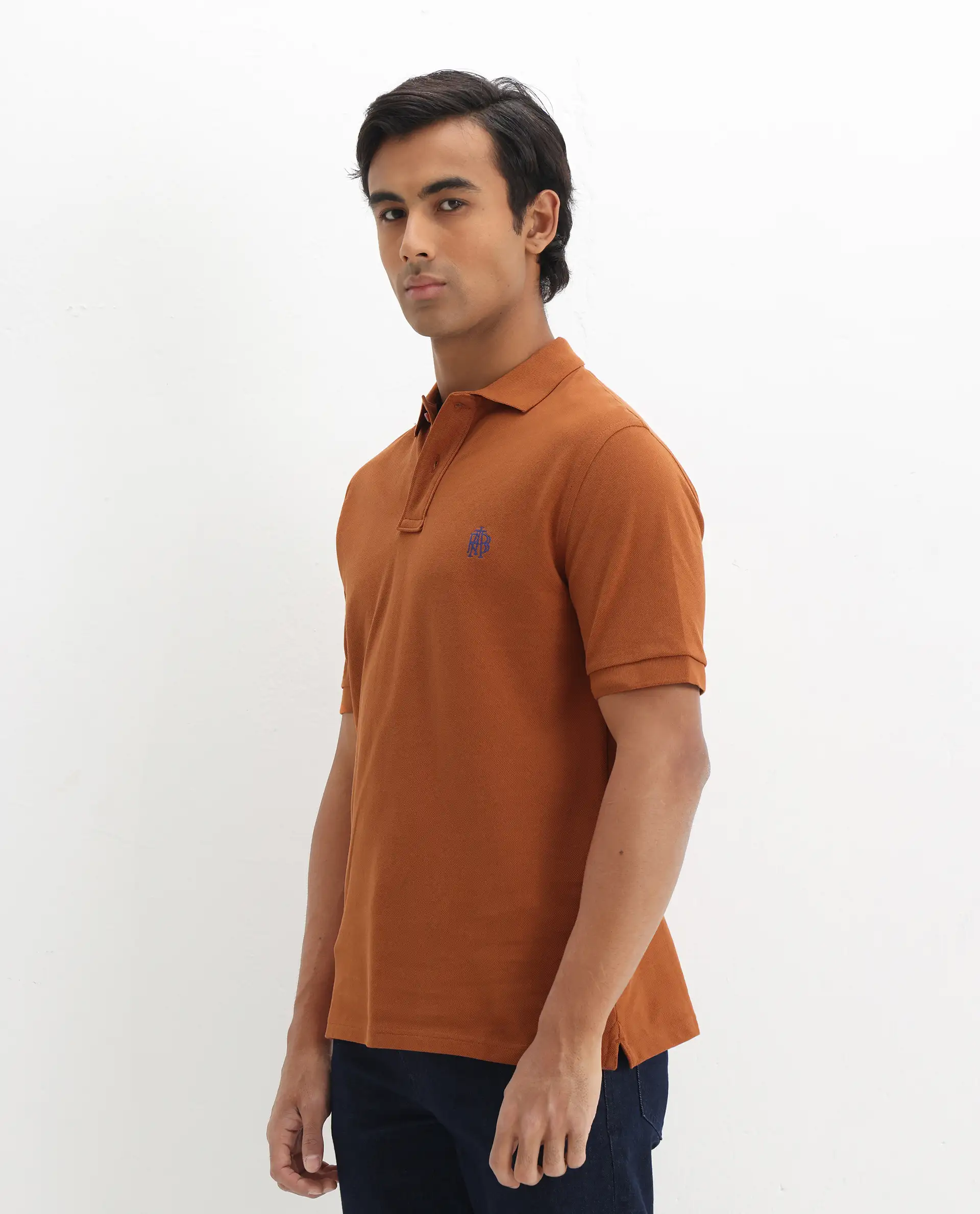 Rare Rabbit Men's Pareto Rust Cotton Embroidered Regular Fit Half Sleeve Polo - Image 5