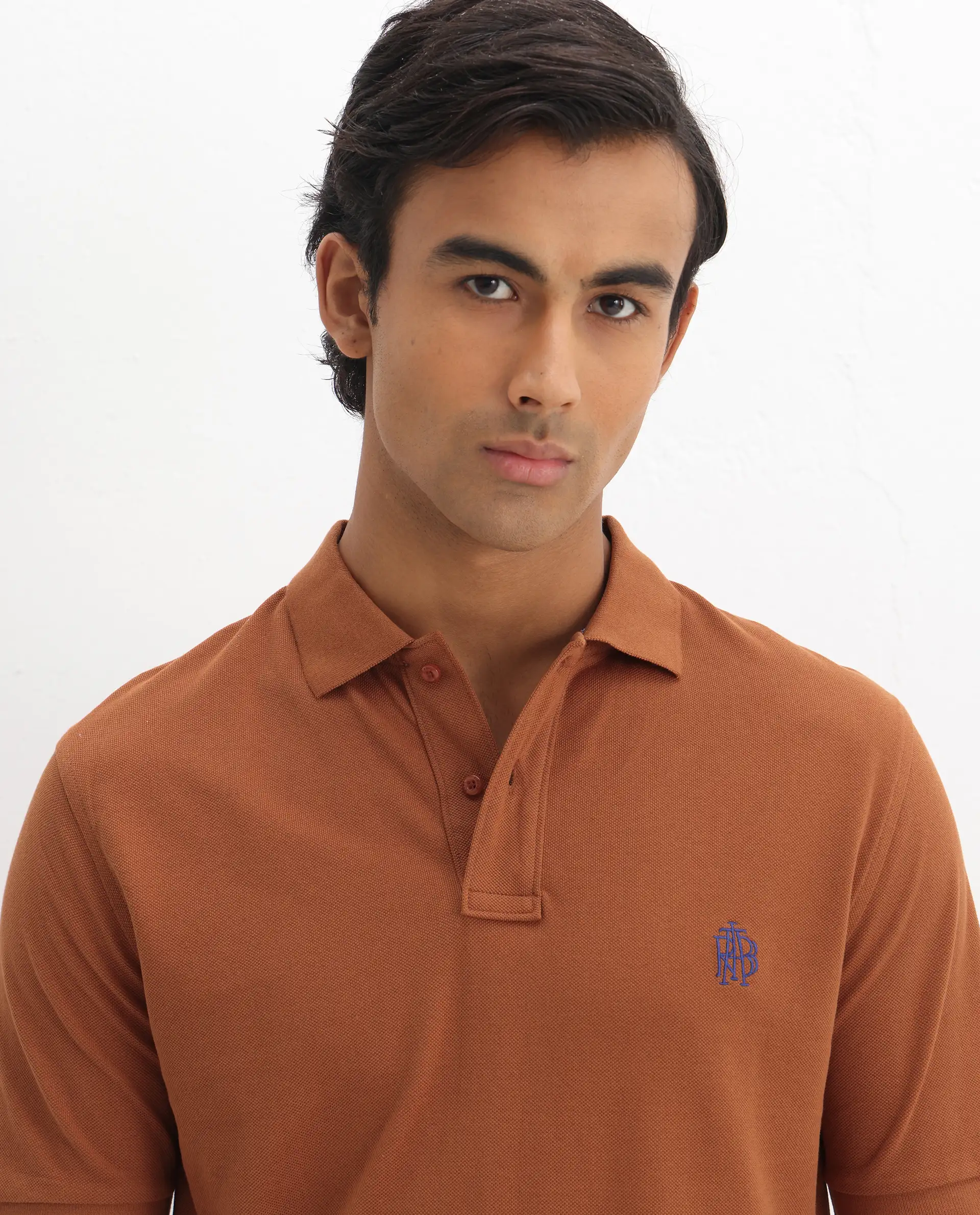 Rare Rabbit Men's Pareto Rust Cotton Embroidered Regular Fit Half Sleeve Polo - Image 7