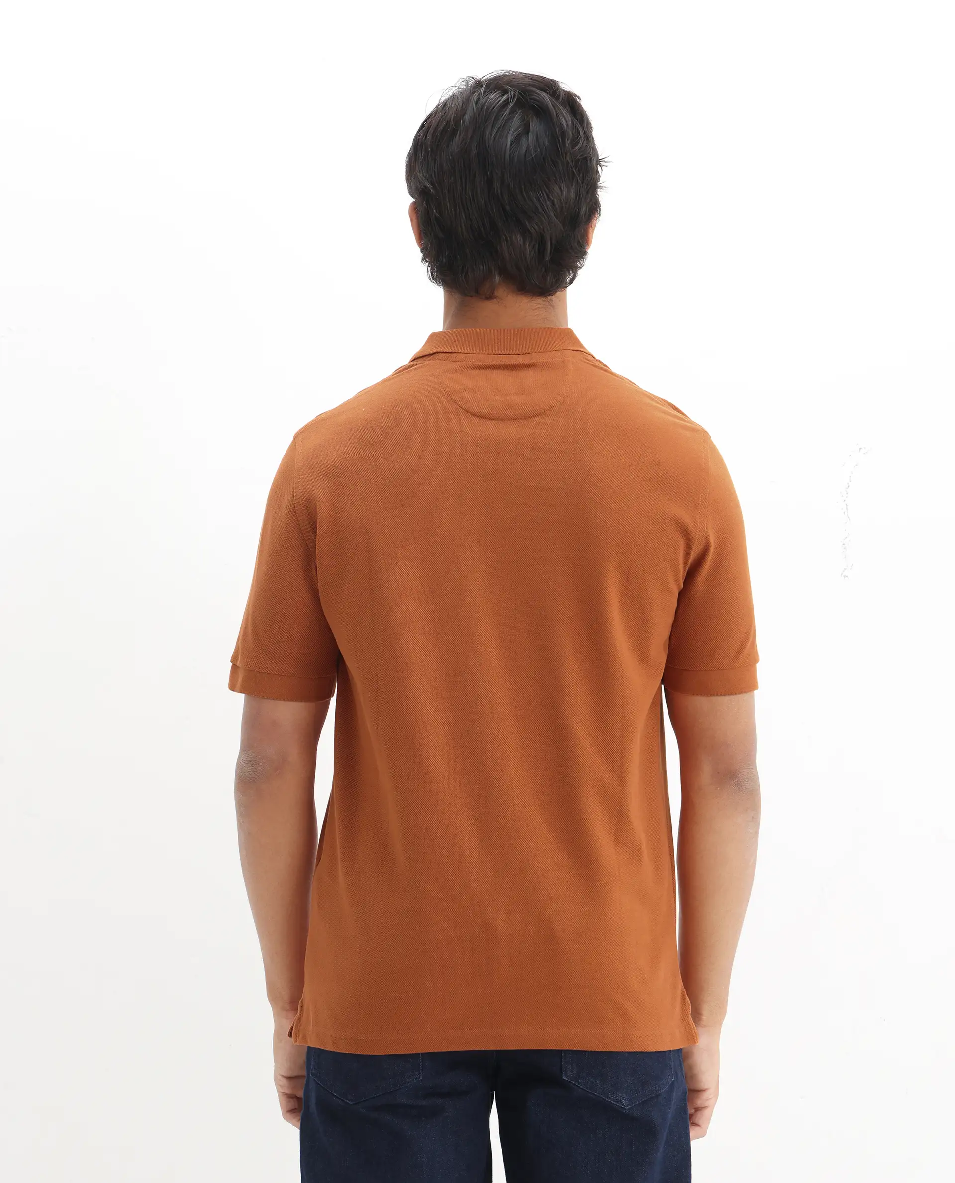 Rare Rabbit Men's Pareto Rust Cotton Embroidered Regular Fit Half Sleeve Polo - Image 8