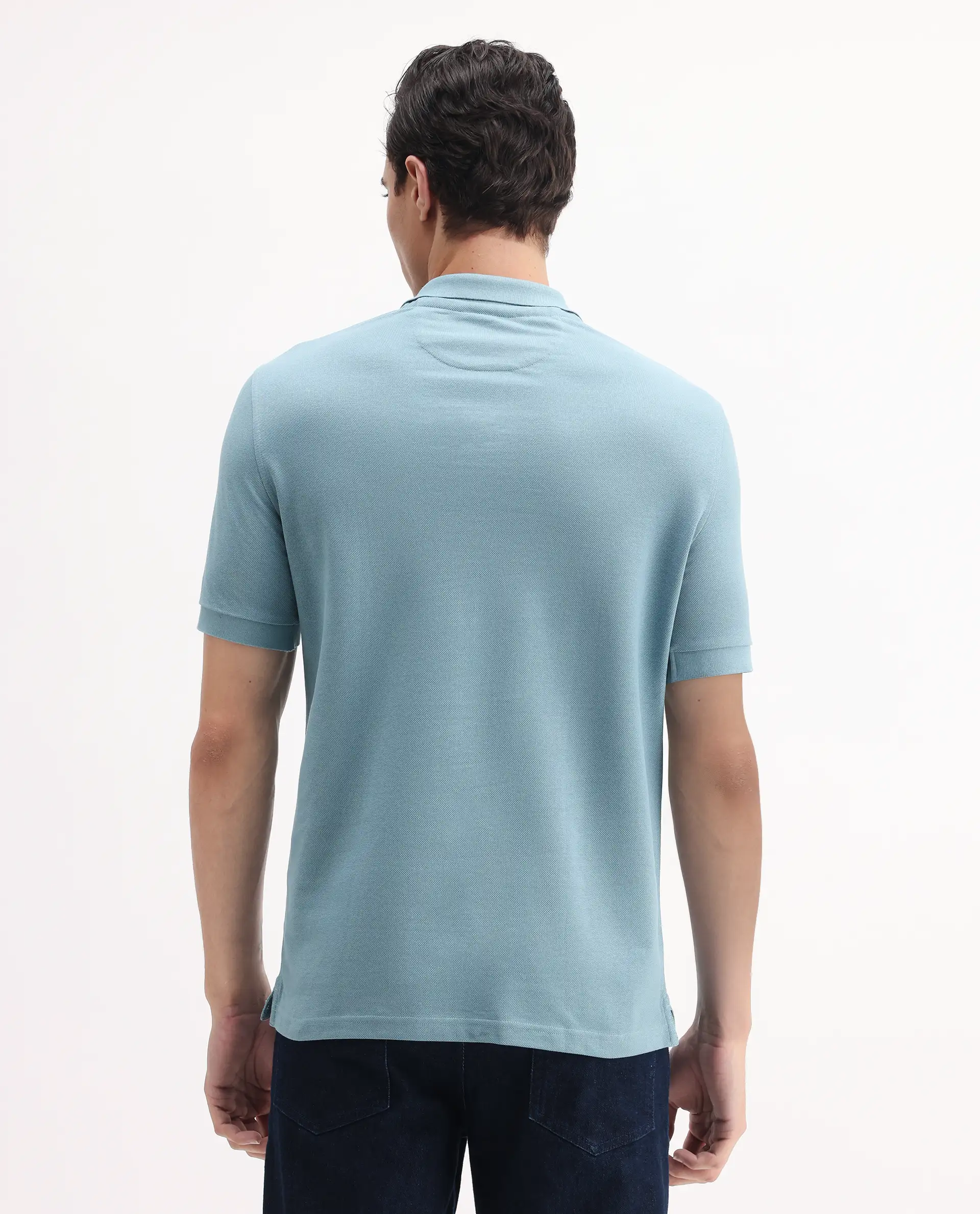 Rare Rabbit Men's Pareto Teal Cotton Embroidered Regular Fit Half Sleeve Polo - Image 7