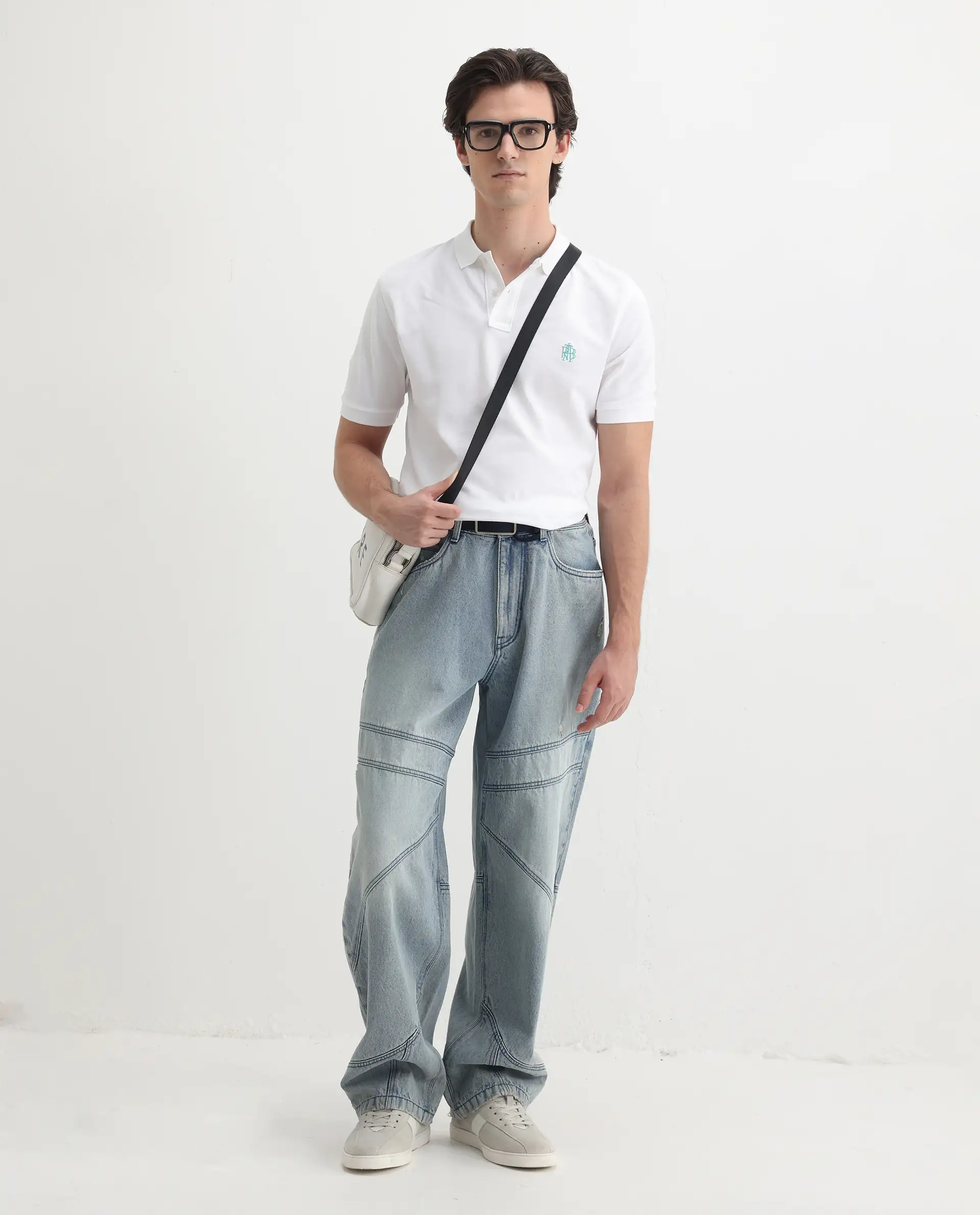 Rare Rabbit Men's Pareto White Cotton Embroidered Regular Fit Half Sleeve Polo - Image 2
