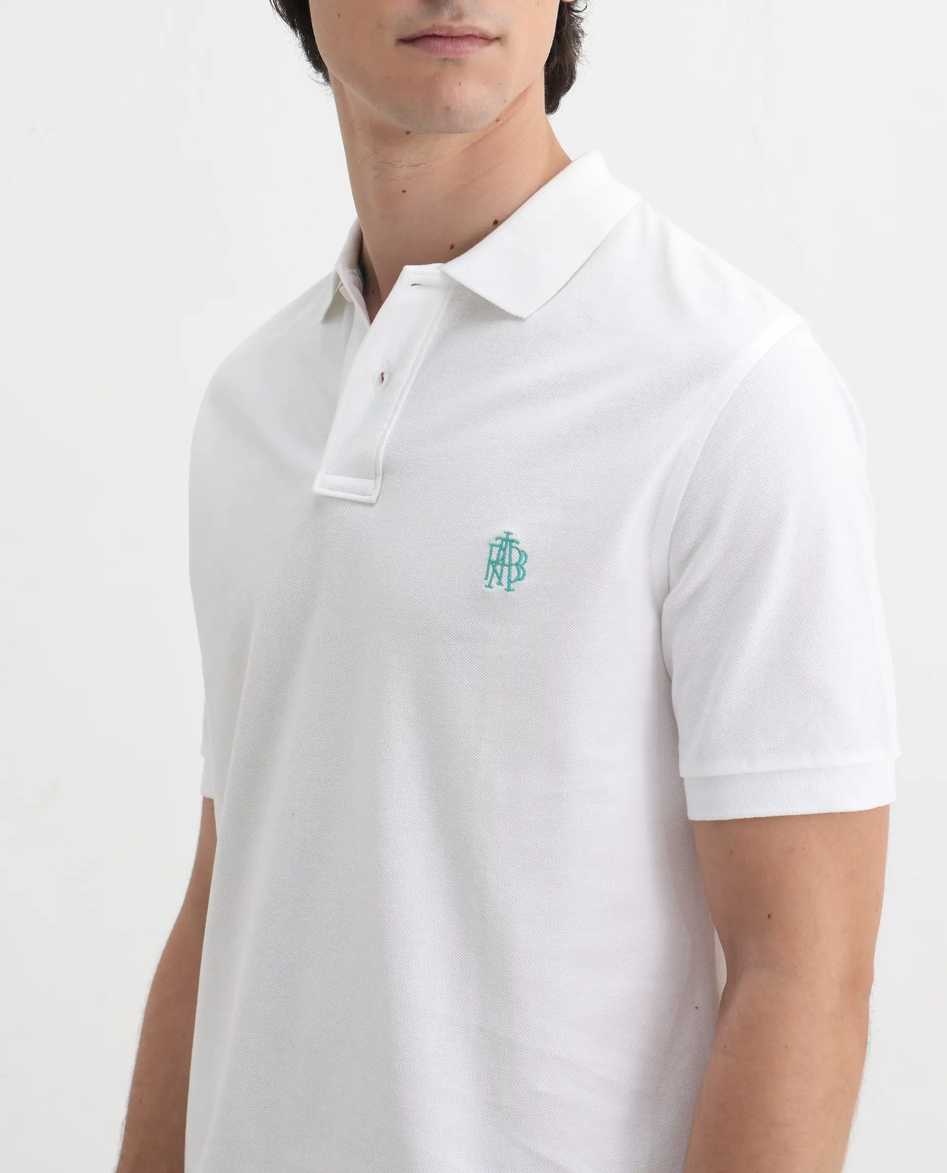 Rare Rabbit Men's Pareto White Cotton Embroidered Regular Fit Half Sleeve Polo - Image 3