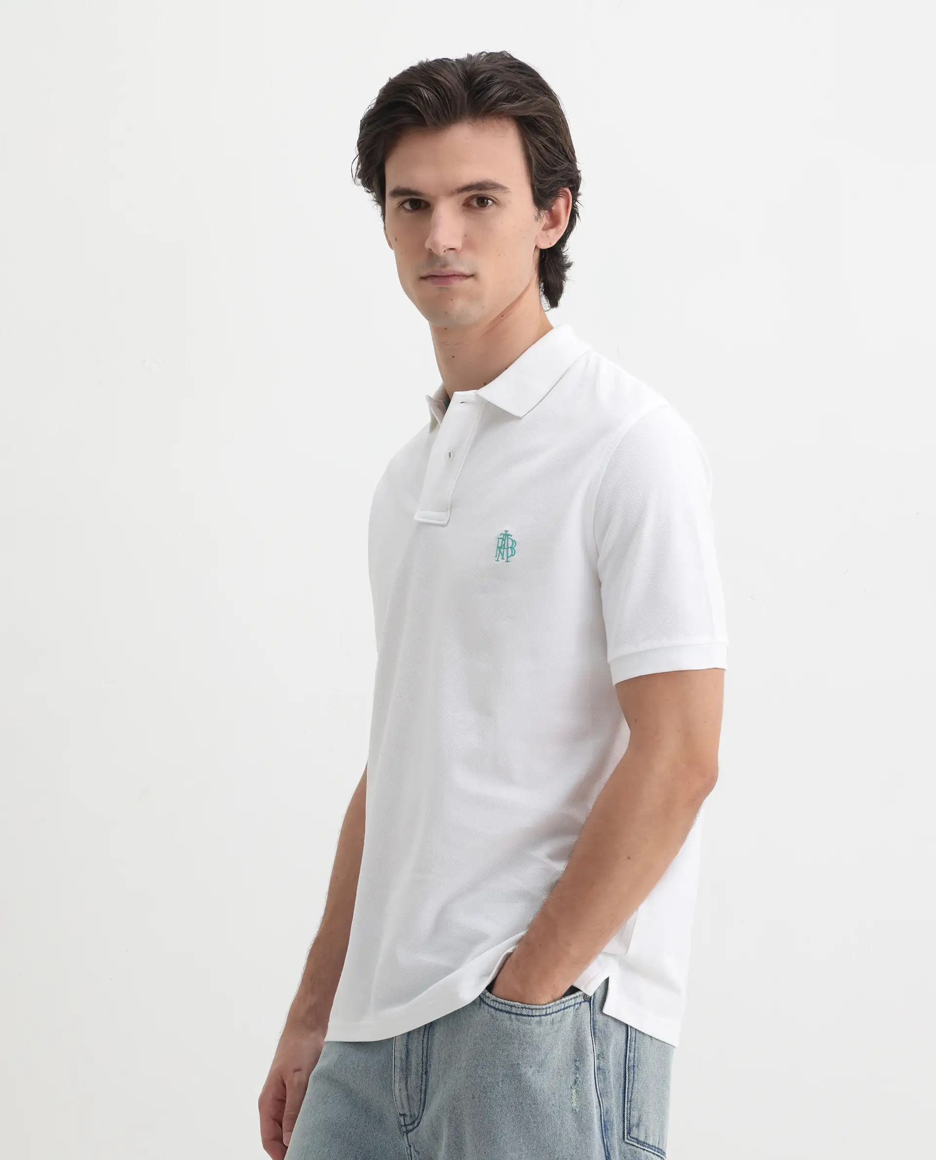 Rare Rabbit Men's Pareto White Cotton Embroidered Regular Fit Half Sleeve Polo - Image 4