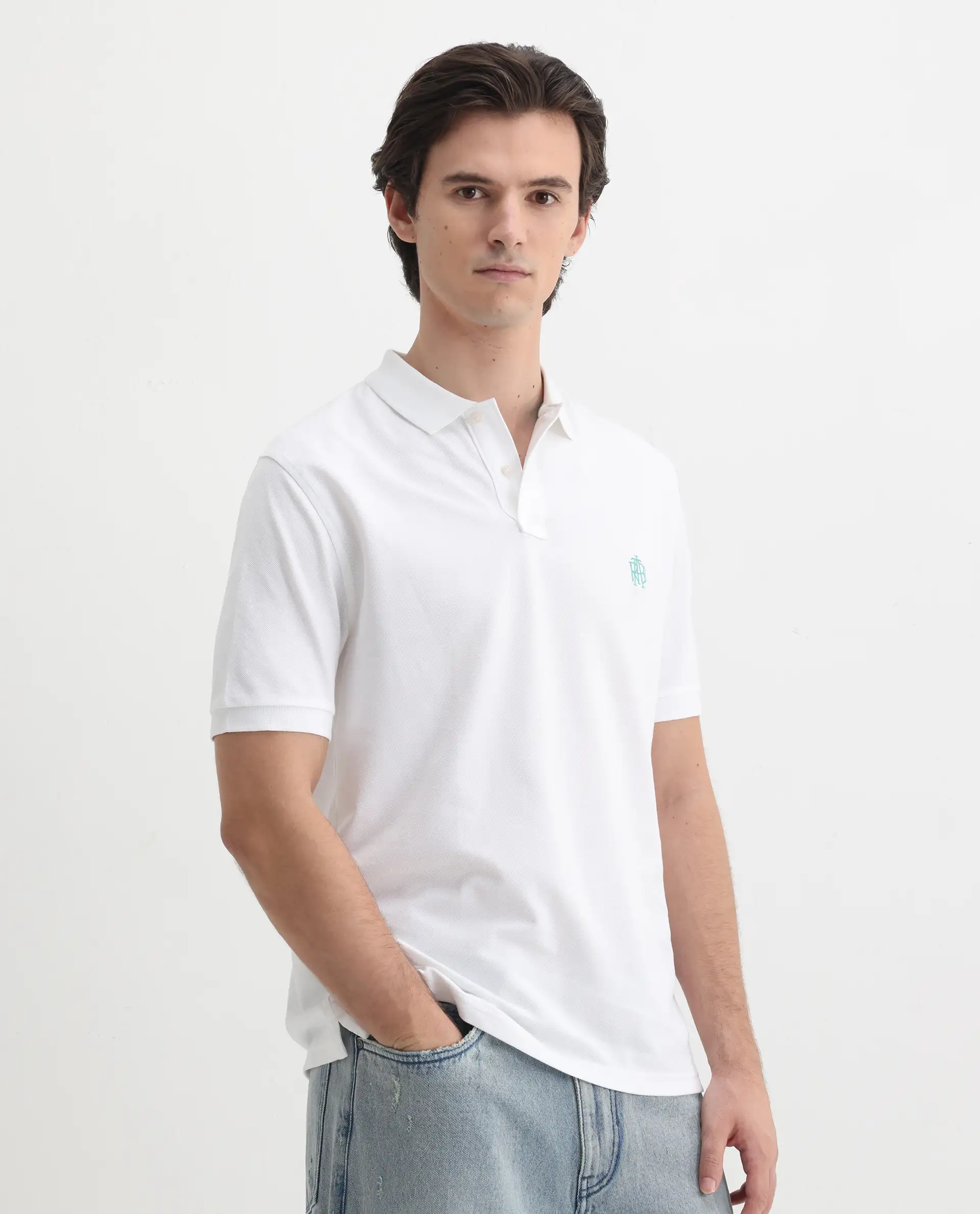Rare Rabbit Men's Pareto White Cotton Embroidered Regular Fit Half Sleeve Polo - Image 5