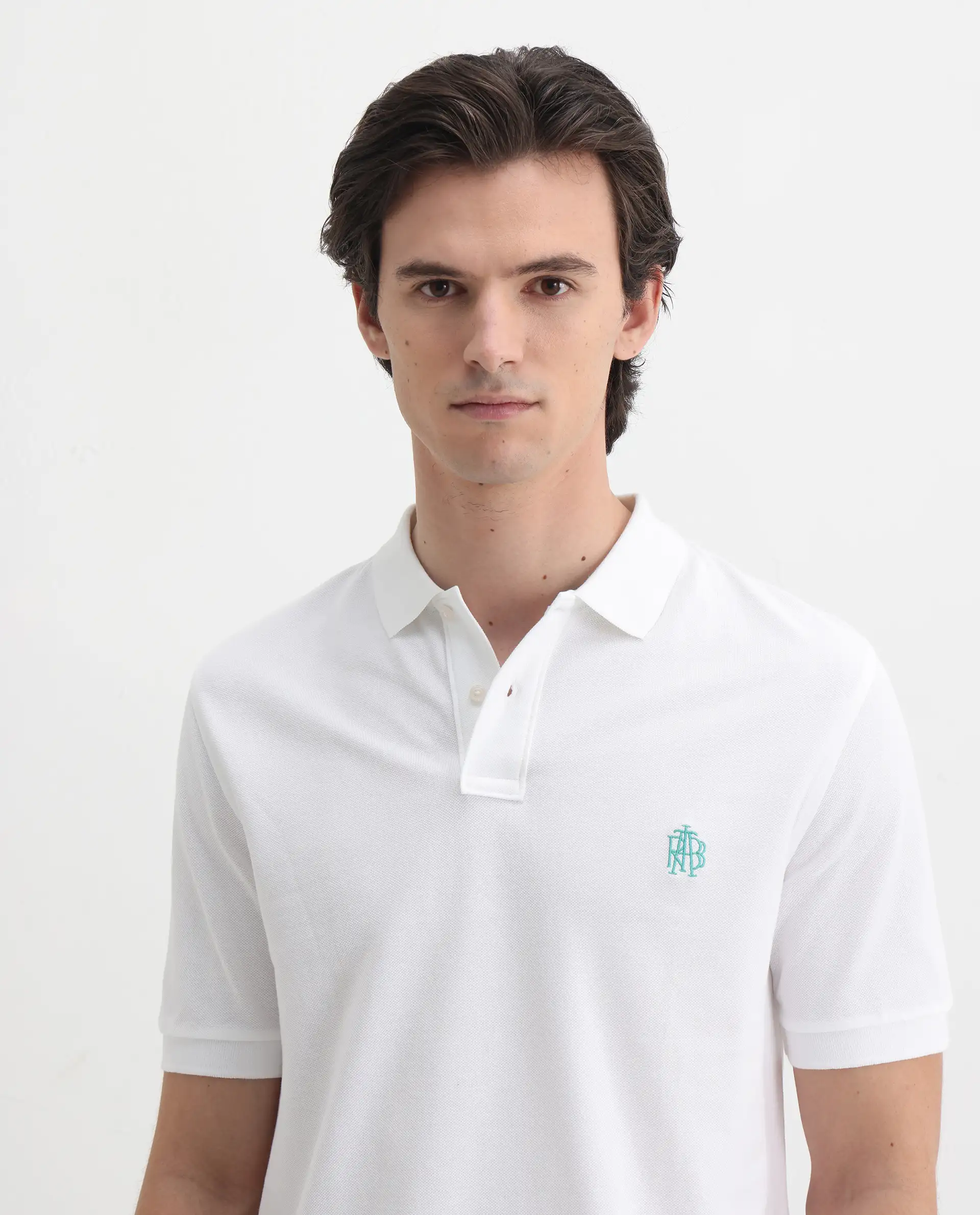 Rare Rabbit Men's Pareto White Cotton Embroidered Regular Fit Half Sleeve Polo - Image 6