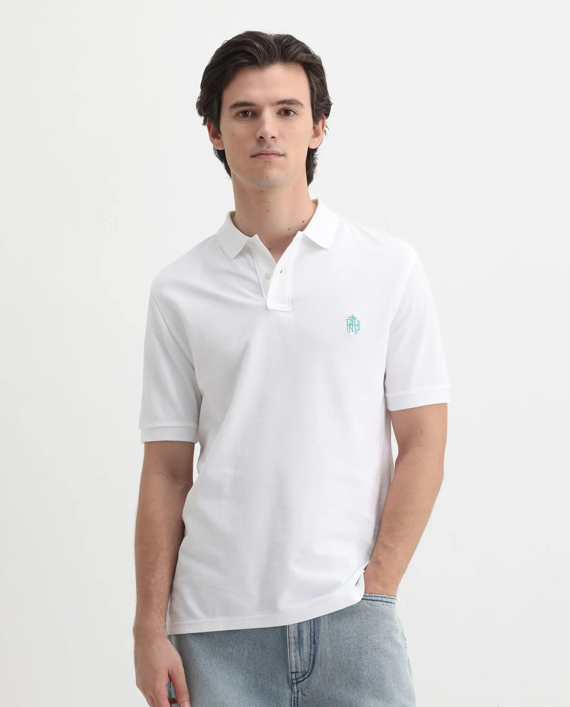 Rare Rabbit Men's Pareto White Cotton Embroidered Regular Fit Half Sleeve Polo - Image 7