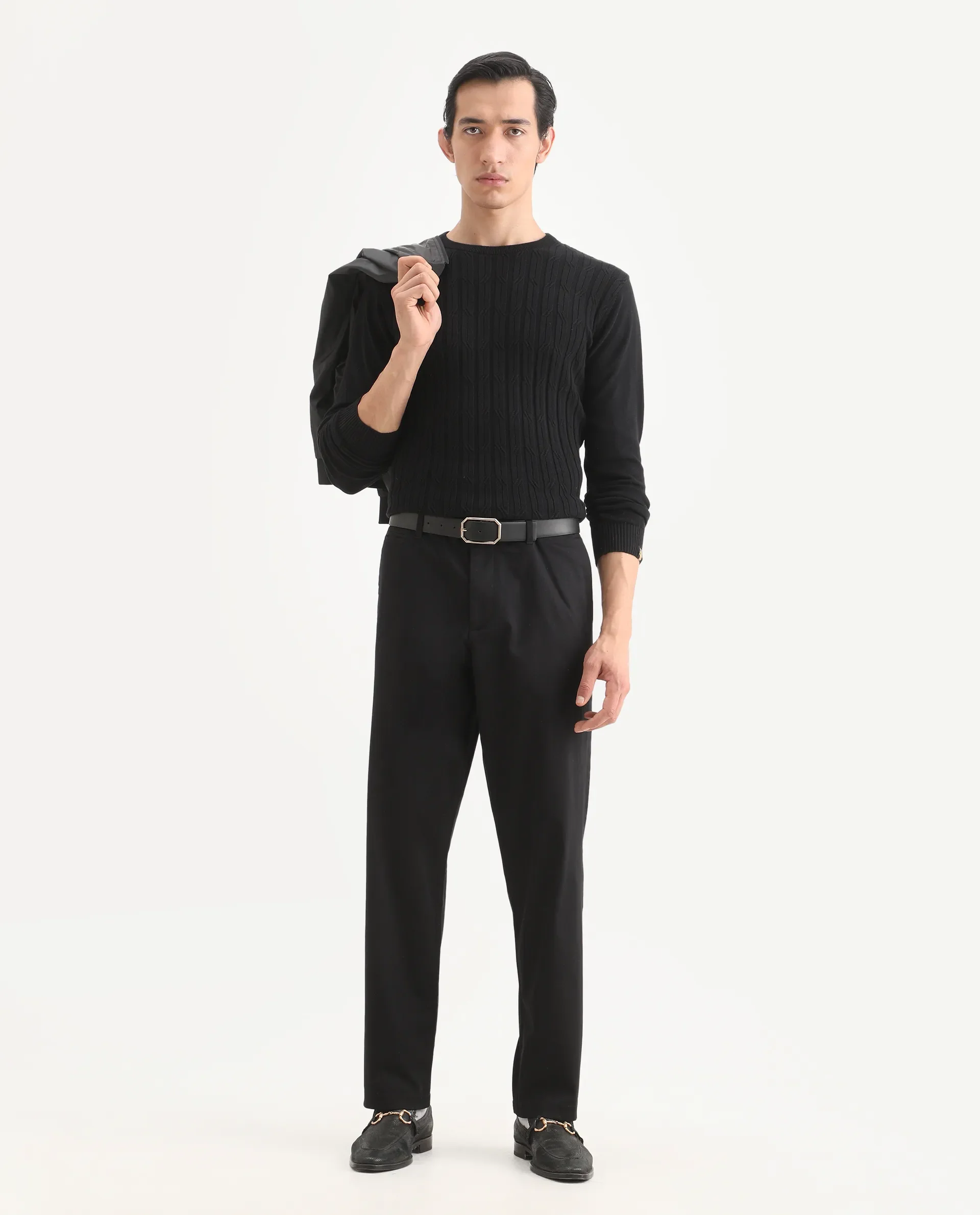 Rare Rabbit Men's Parga Black Cotton Blend Fabric Regular Fit Plain Trouser - Image 2