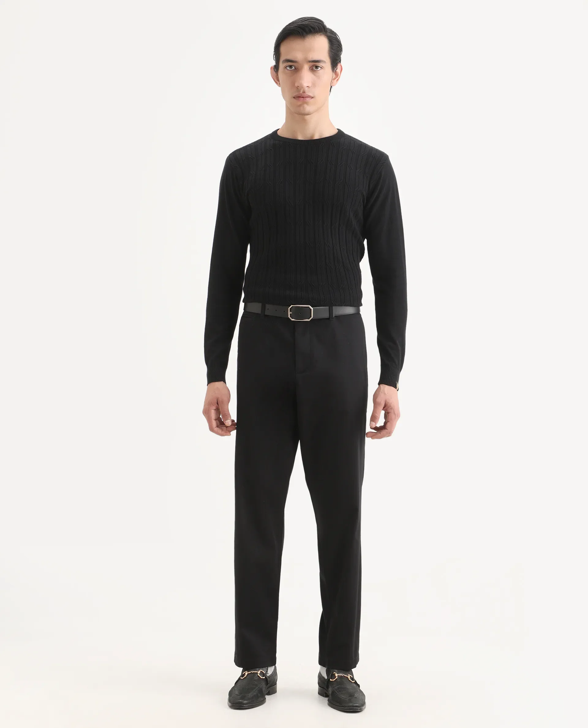 Rare Rabbit Men's Parga Black Cotton Blend Fabric Regular Fit Plain Trouser - Image 3